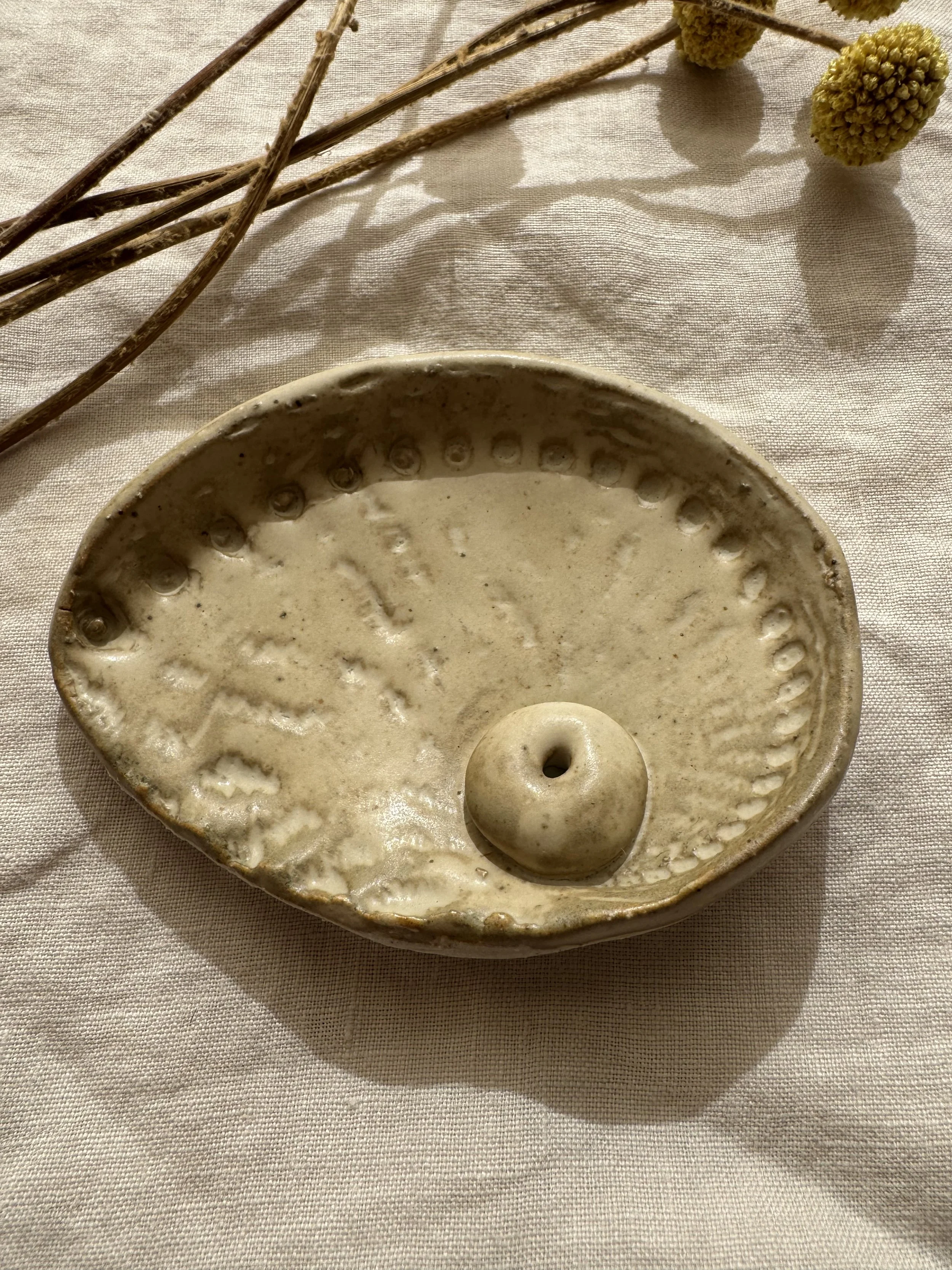 Handmade Stoneware Abalone Shell Incense Holder - Ochre