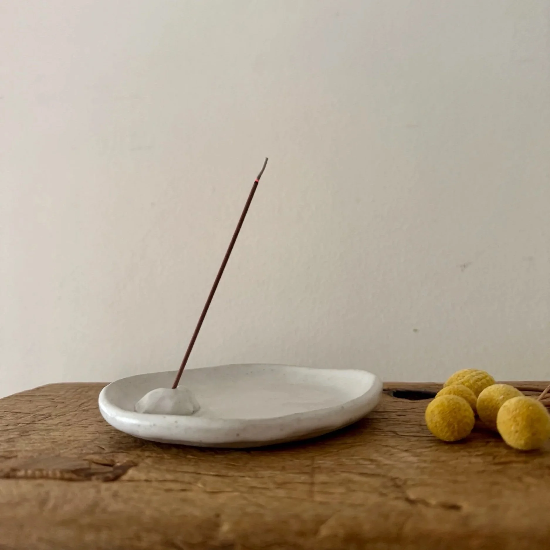 Handmade Stoneware Incense Holder - white glaze on fine speckle
