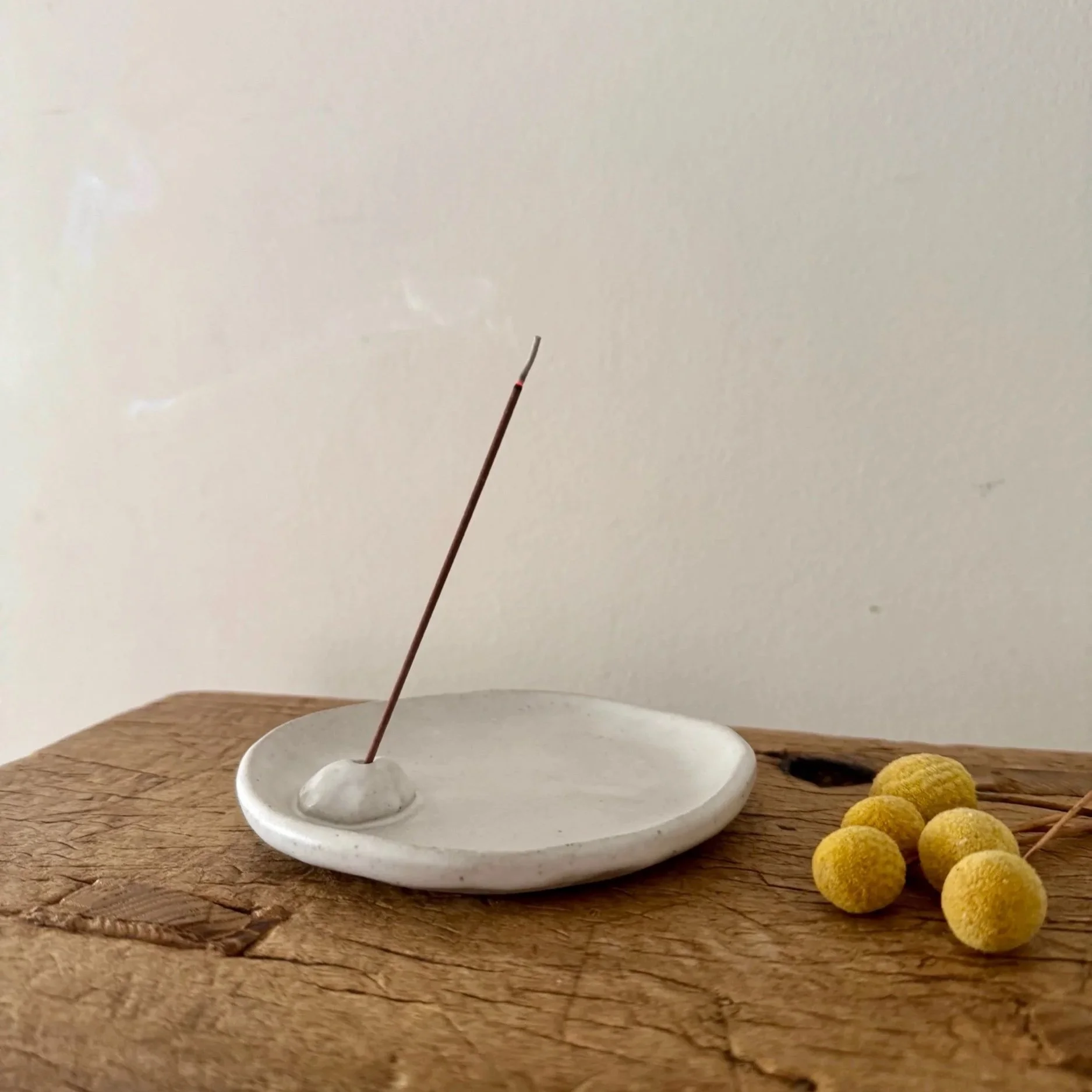 Handmade Stoneware Incense Holder - white glaze on fine speckle
