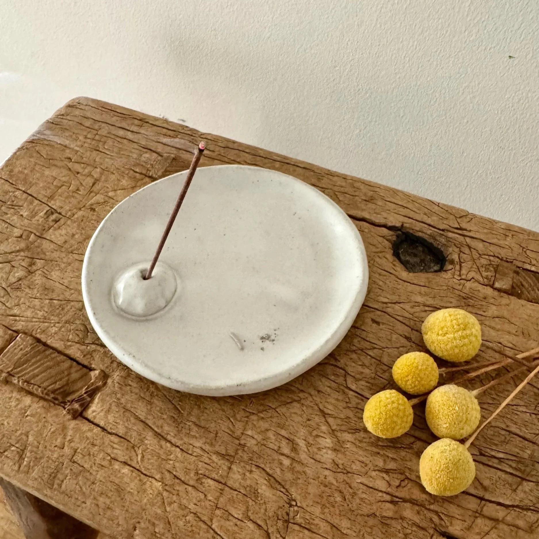 Handmade Stoneware Incense Holder - white glaze on fine speckle