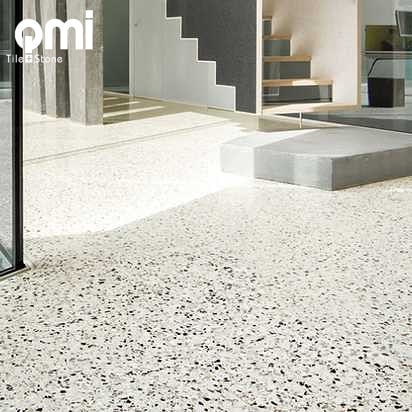 Porcelain look Terrazzo matt finish also available in a polished finish available in @qmi_tile_and_stone 
#terrazzofloor #terrazzo #porcelaintiles #floortilesdesign #livingroom #bathroom #featurewall #featuretile #swbuilding #swbusiness #renovating