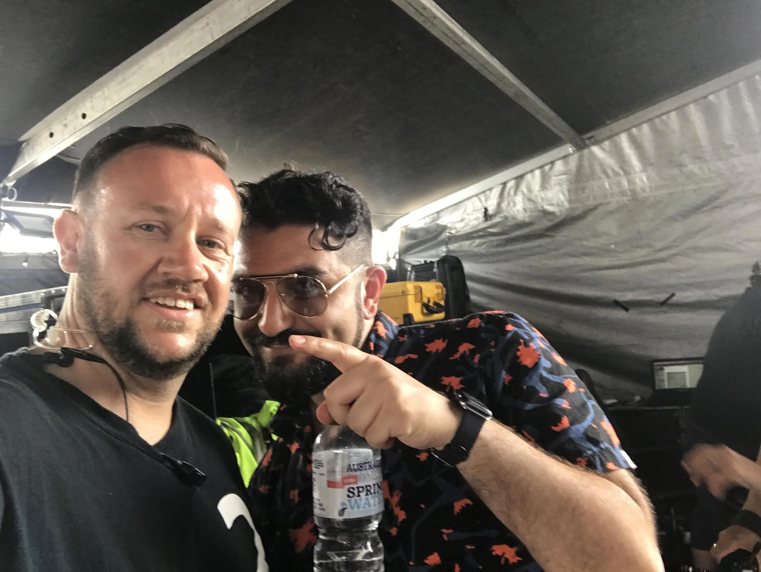 Cory backstage at Fat Boy Slim with Motez (right)