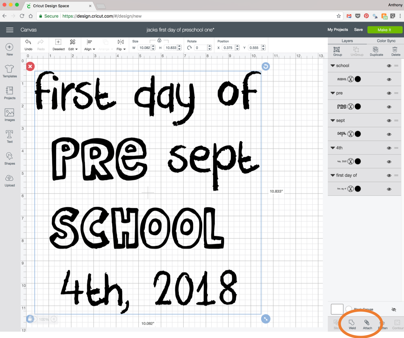prepping the circut workspace