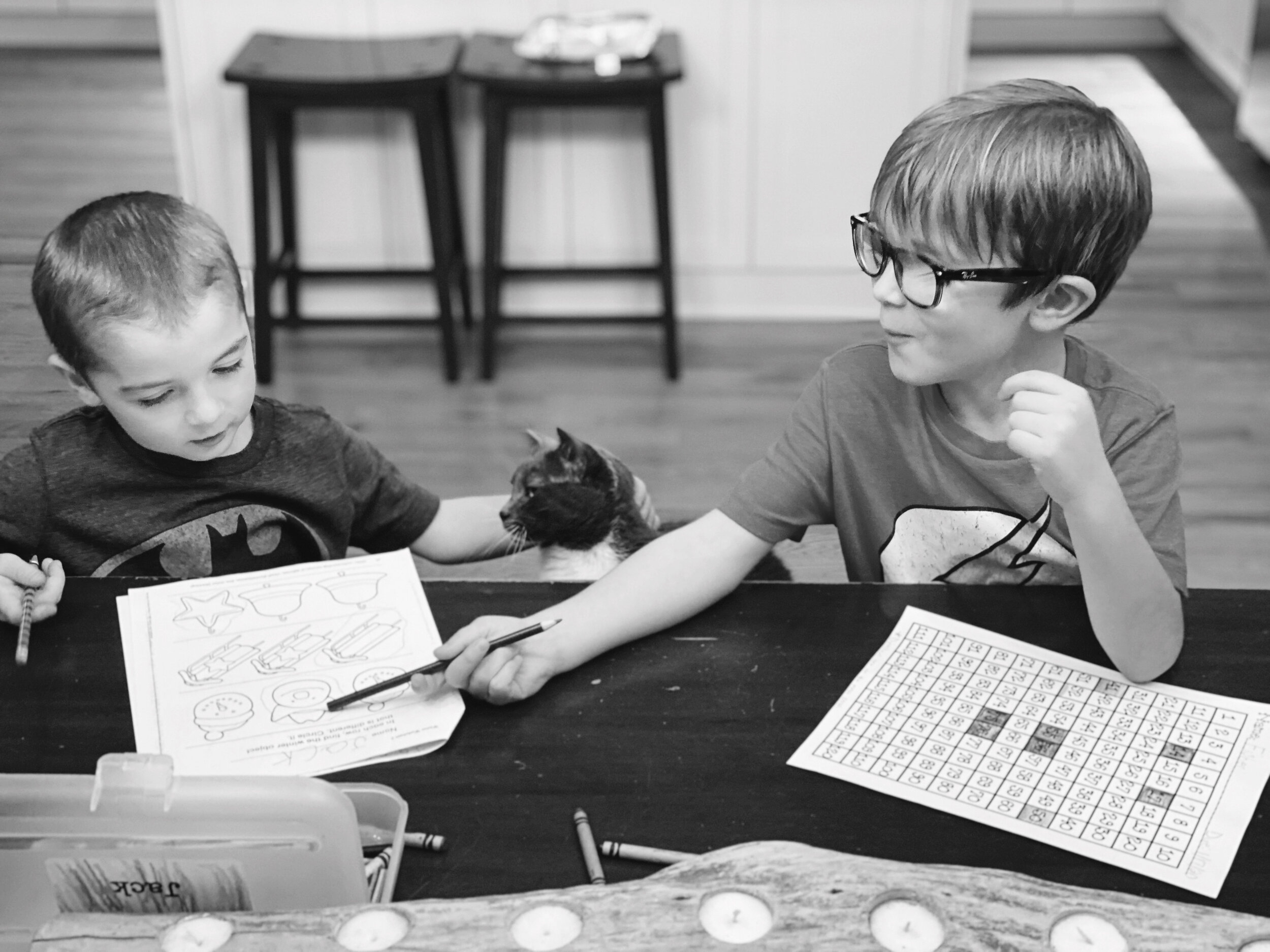 January 13th - Fisher, Jack, and Gussie doing homework (1).JPG