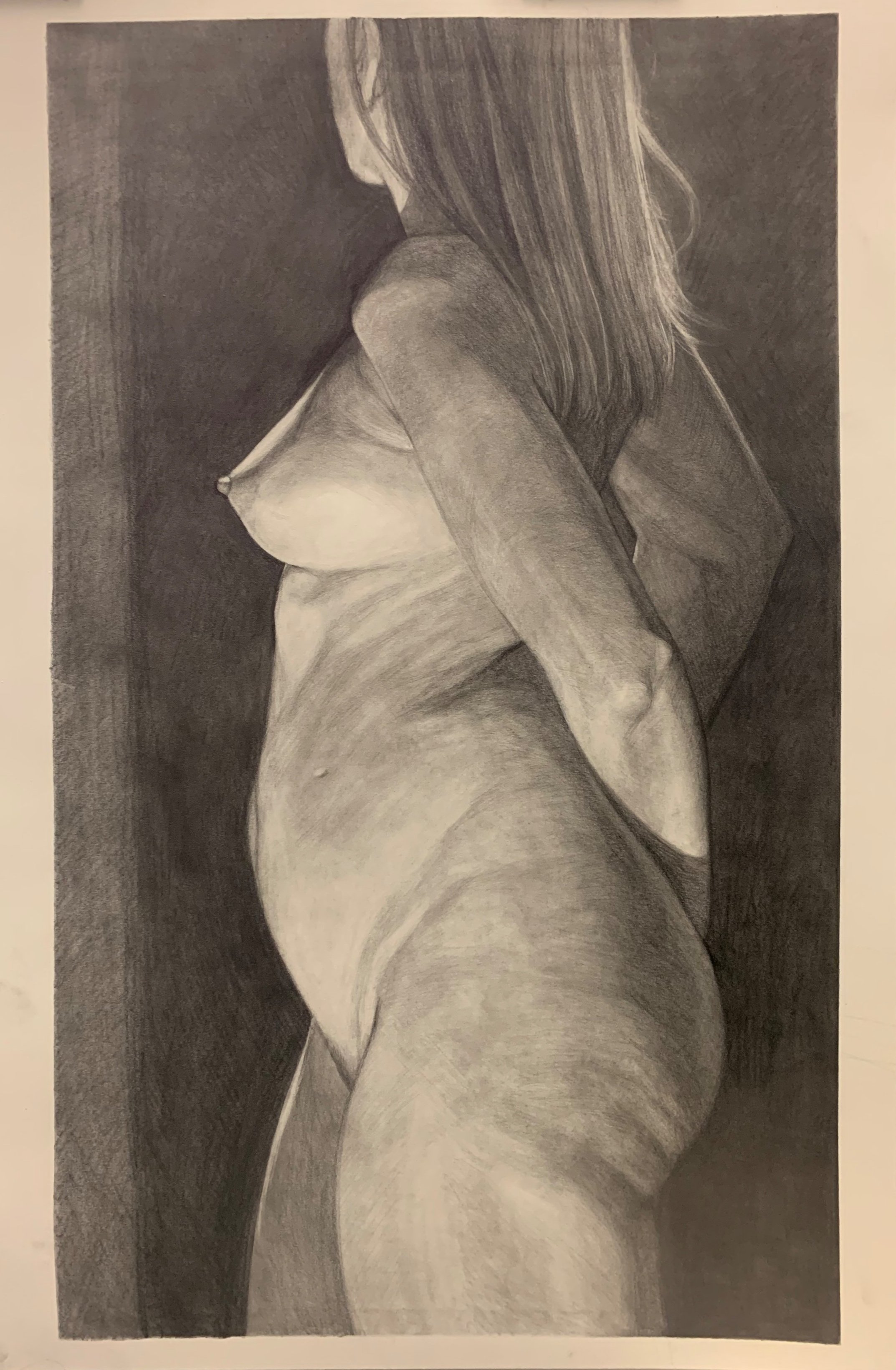  3 week figure drawing session from life, graphite, 14x24” 