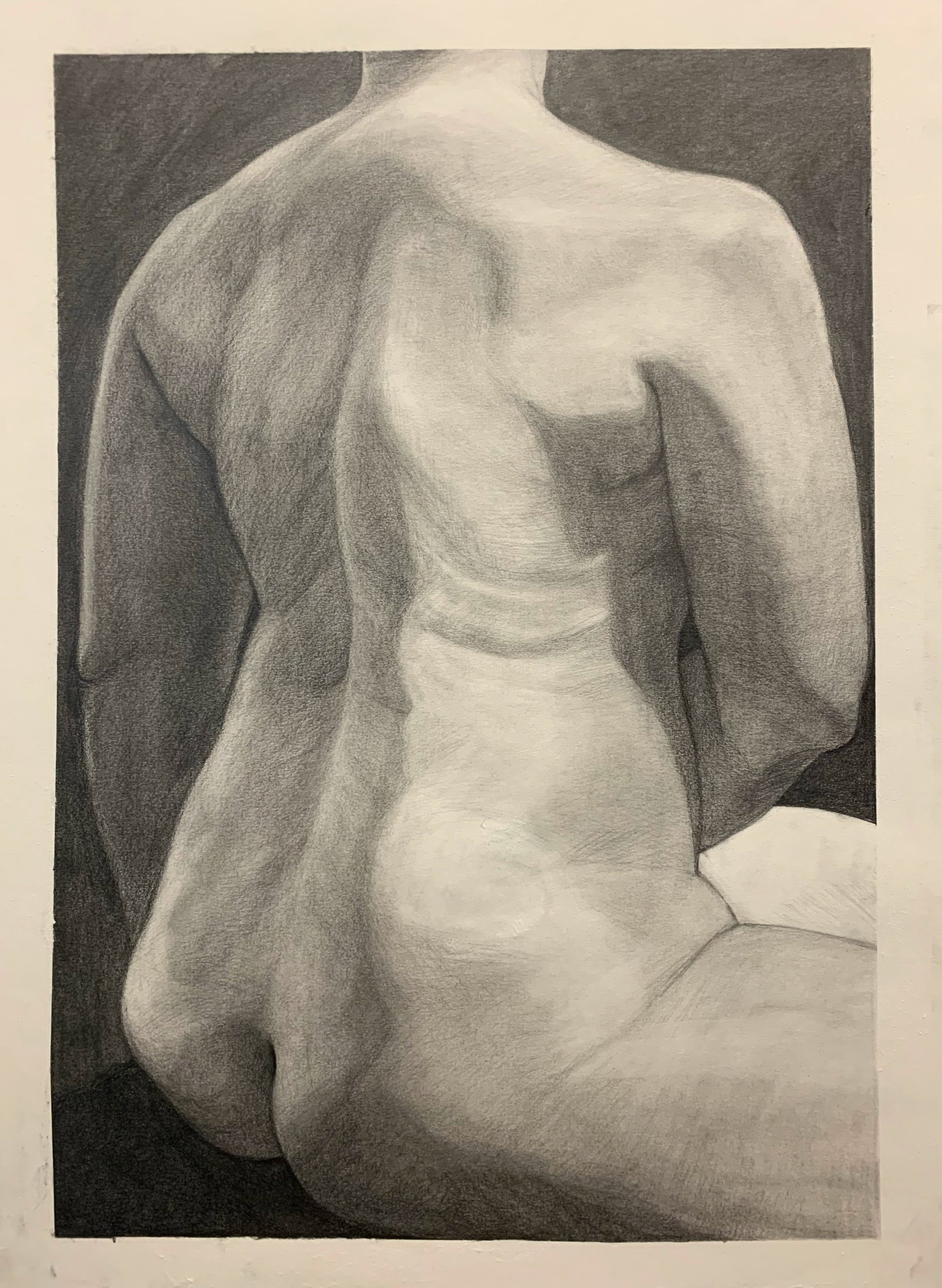  4 week figure drawing from life, graphite, 18x24” 