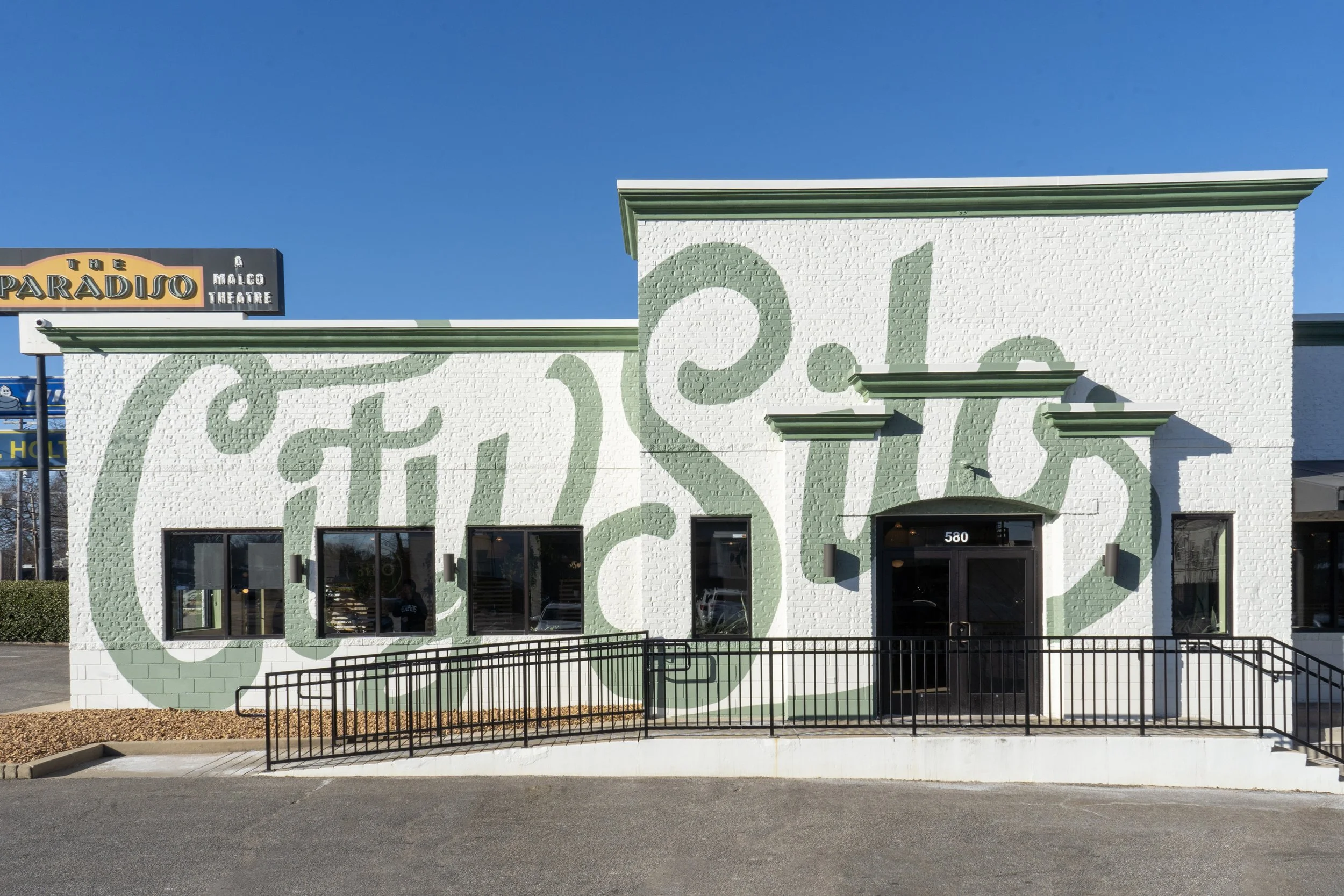  Large script mural for the front of local restaurant, City Silo. 