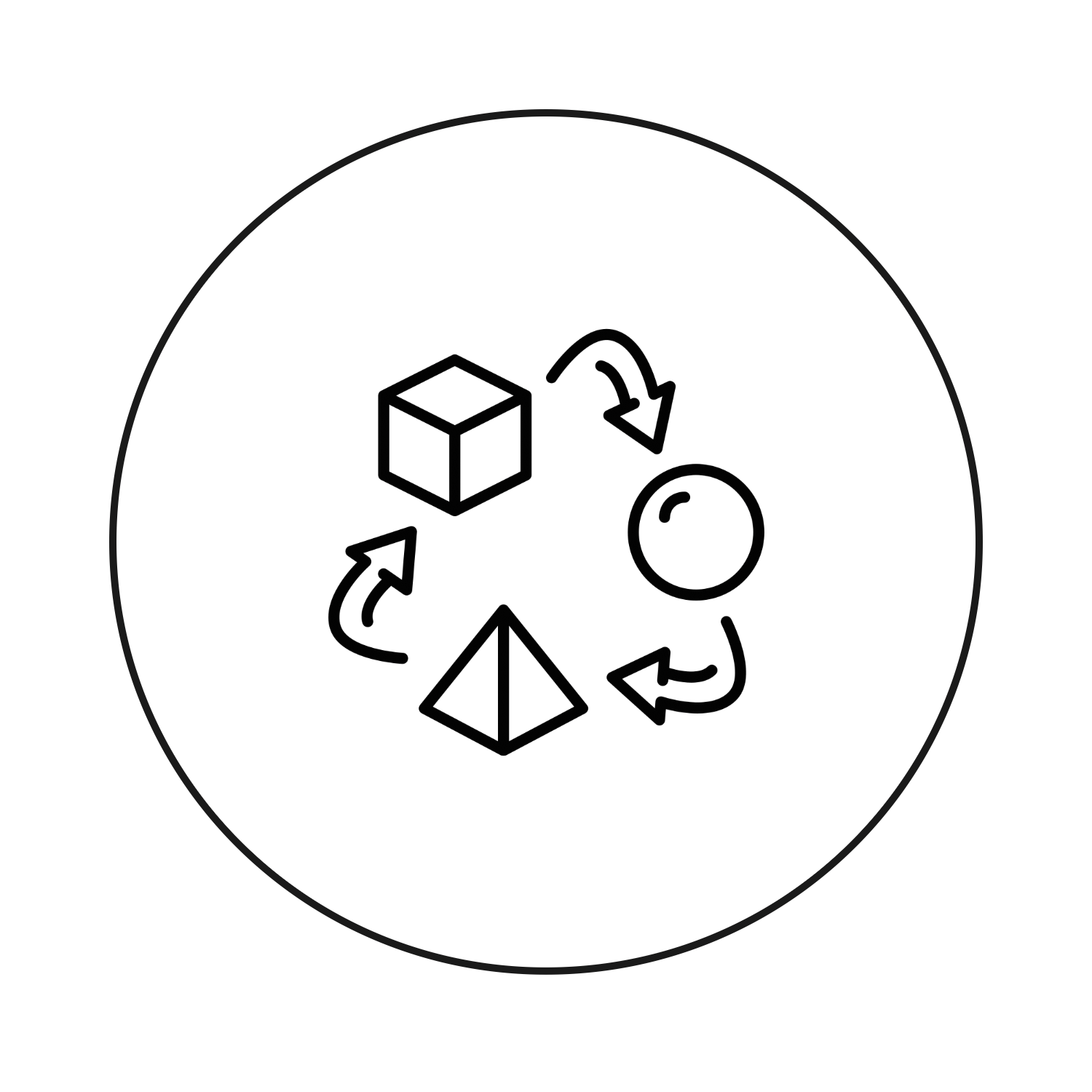 Geometric drawing of an outline square with sections divided by vertical, horizontal, and circle lines.