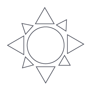 A geometric design of a circle with alternating triangles pointing outward and inward, creating a sun-like pattern.