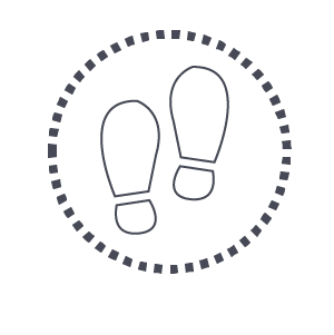 Digital icon of two footprints inside a dotted circle.