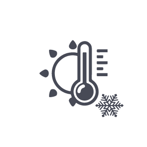 Weather forecast icon showing a sun partly covered by a cloud, a thermometer, and a snowflake.