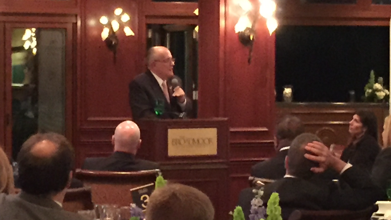 Rudy Giuliani gives a speech at a private dinner in Colorado Springs, Colorado