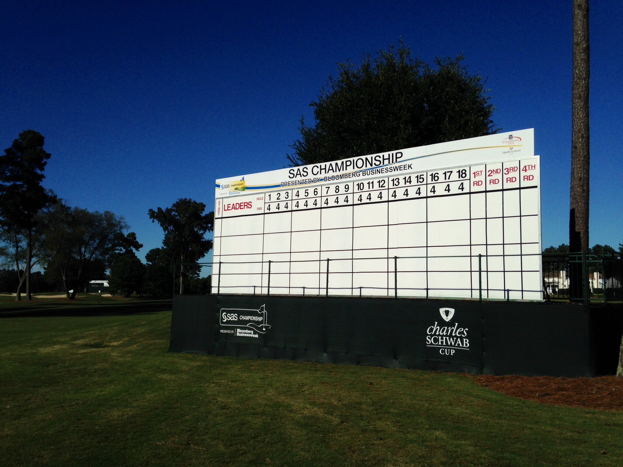 Manual Leaderboard installation at the SAS Championship PGA TOUR Champions tournament in Cary, North Carolina