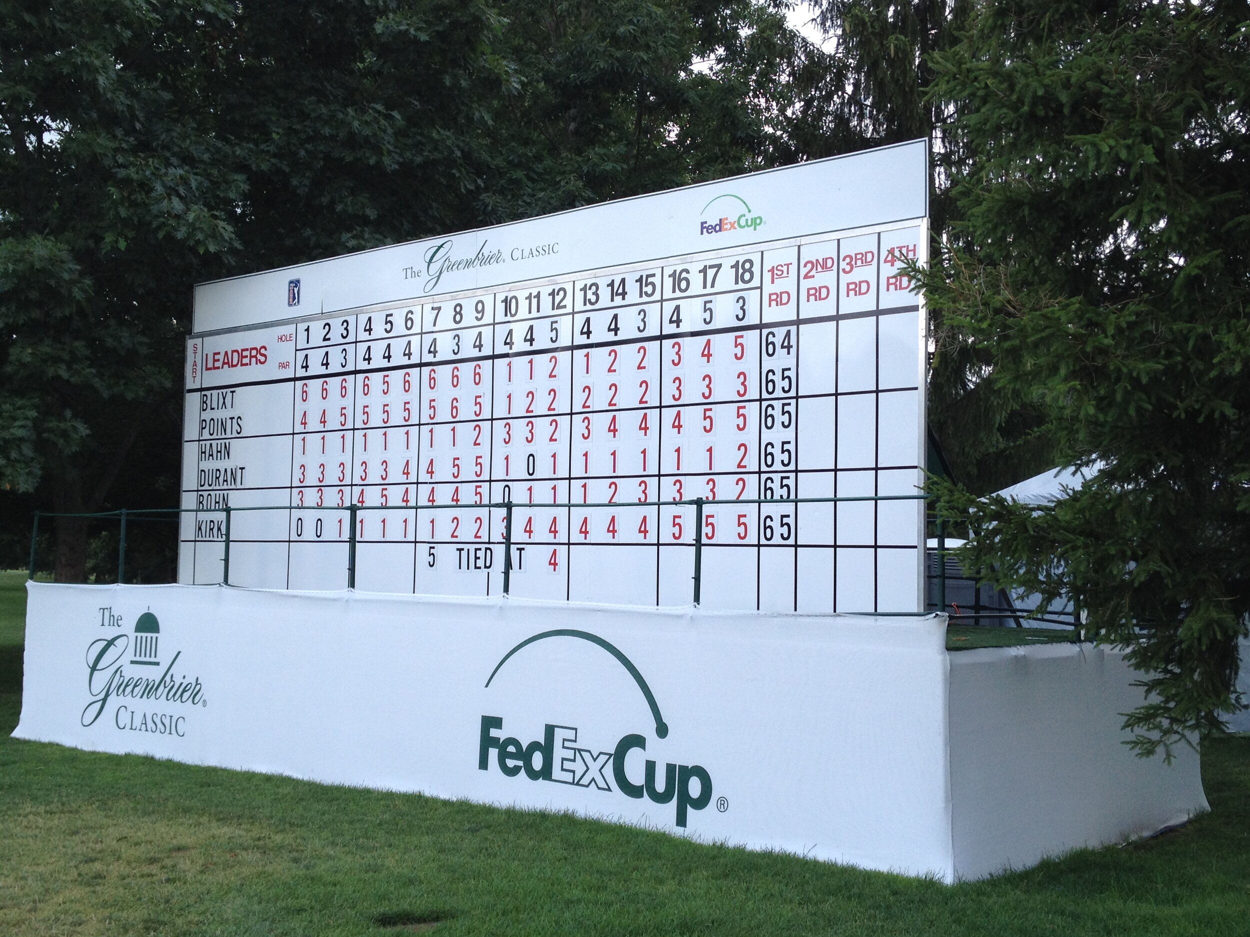 Manual leaderboard installation at A Military Tribute at the Greenbrier (formerly The Greenbrier Classic) in White Sulphur Springs, West Virginia