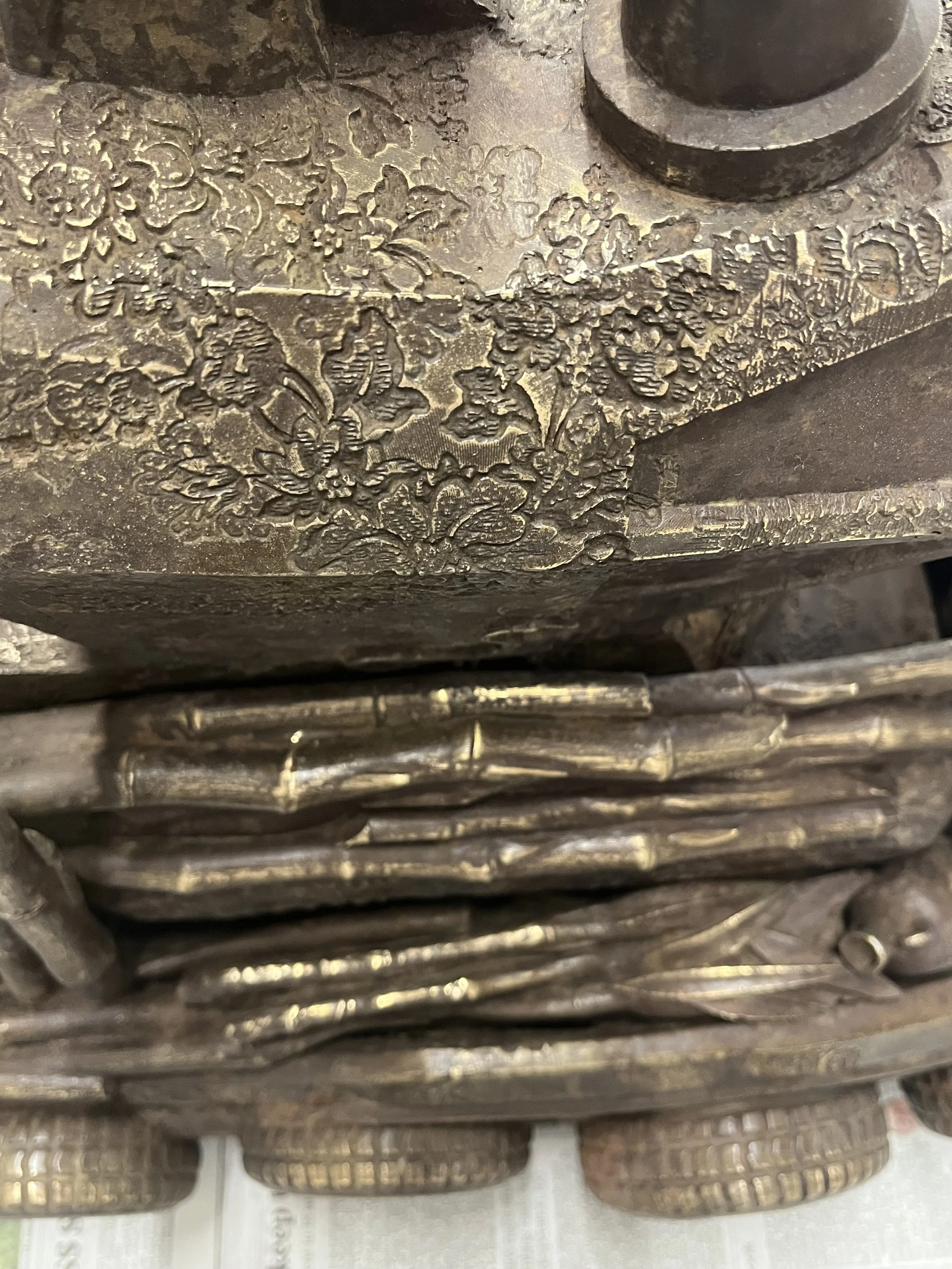 Detail of the Tug with Spitalfields Huguenot silk designs and cargo of  sugarcane and Roman amphorae