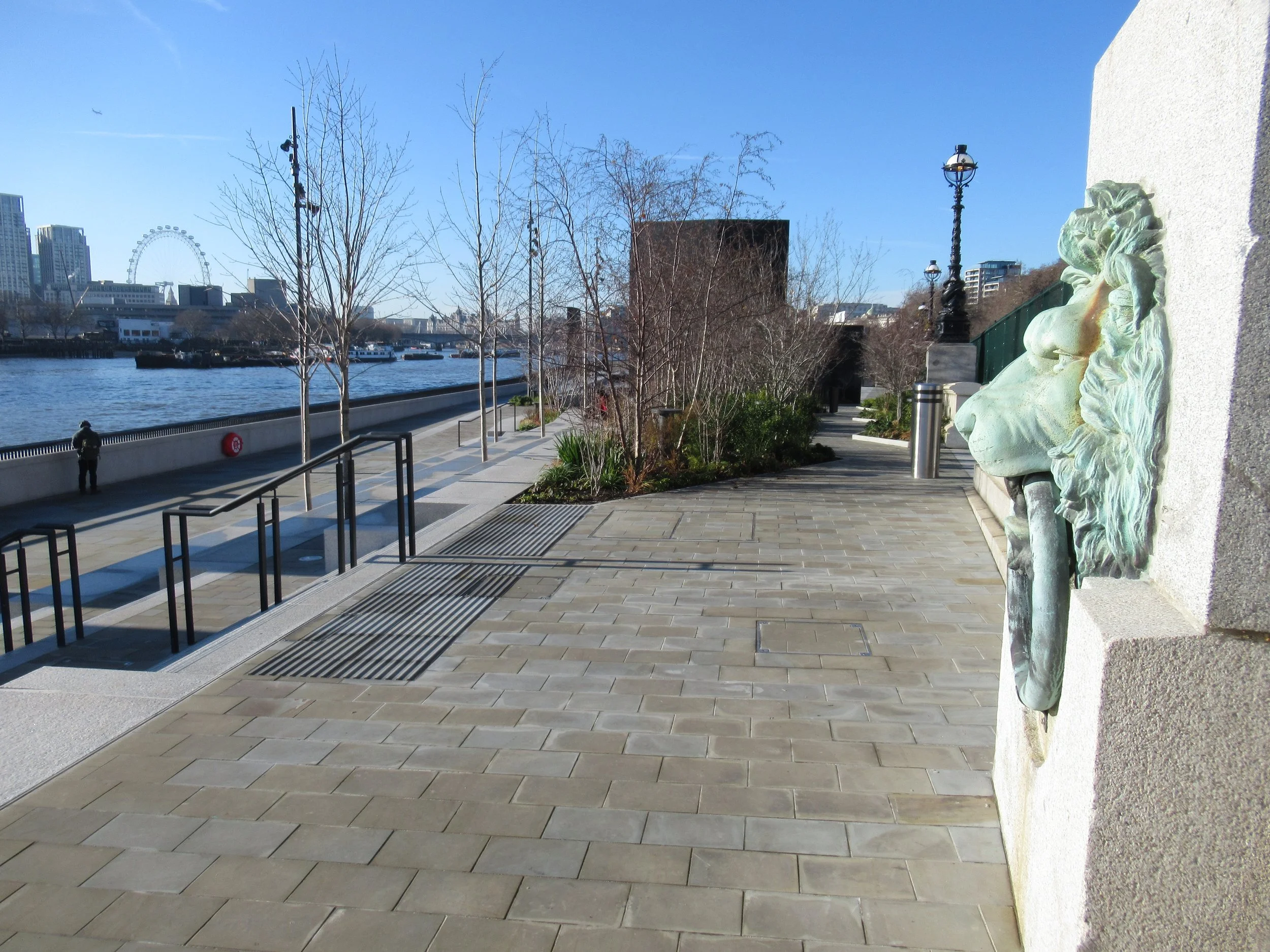 View from the upper terrace with listed wall and lions heads 