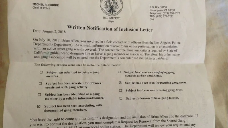 Police told Brian Allen he was added to CalGang because he had been seen in gang areas and with an alleged gang member. (Courtesy of Brian Allen)