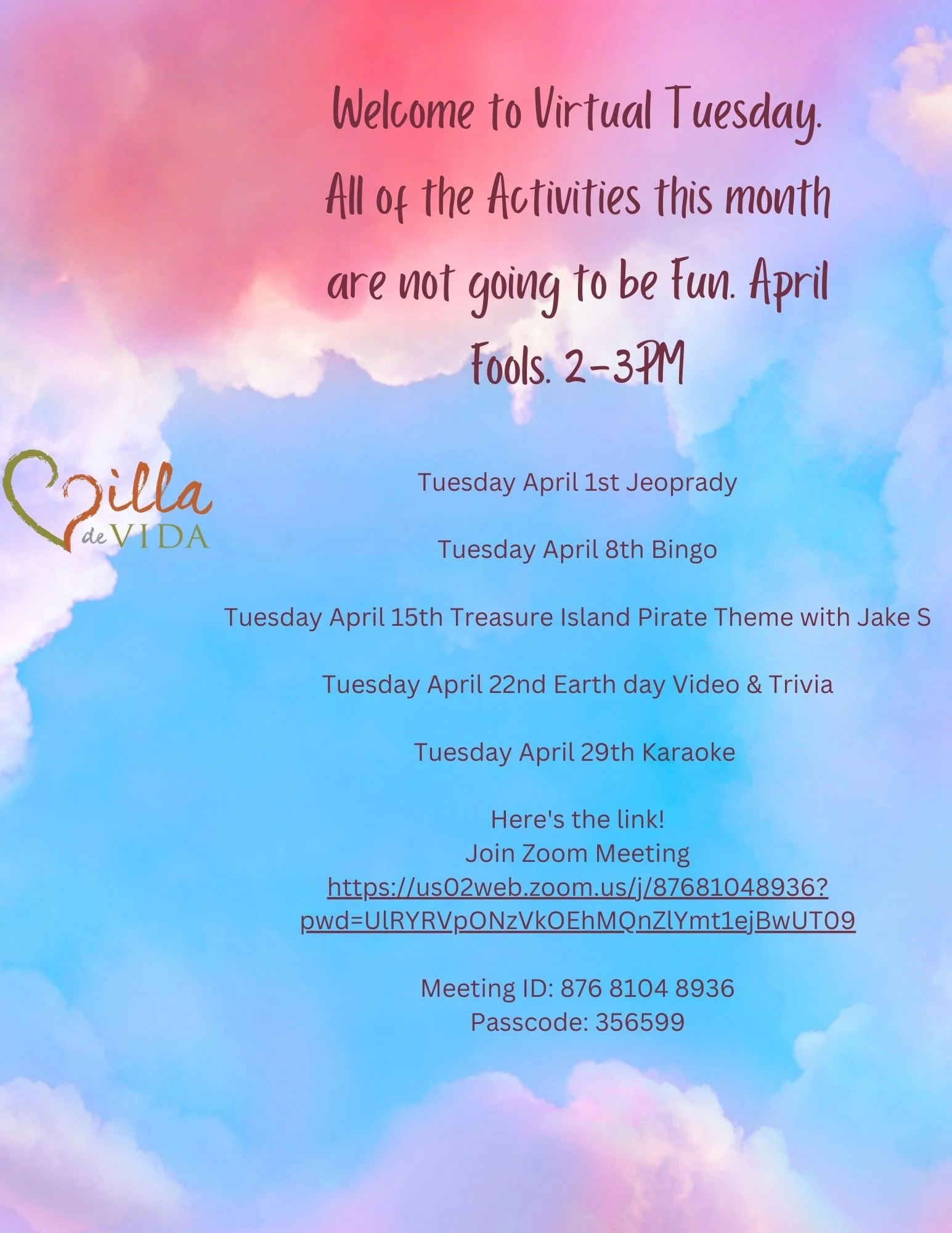 Tuesday In April Virtual Tuesdays- April 2025 — Villa de Vida, Inc.