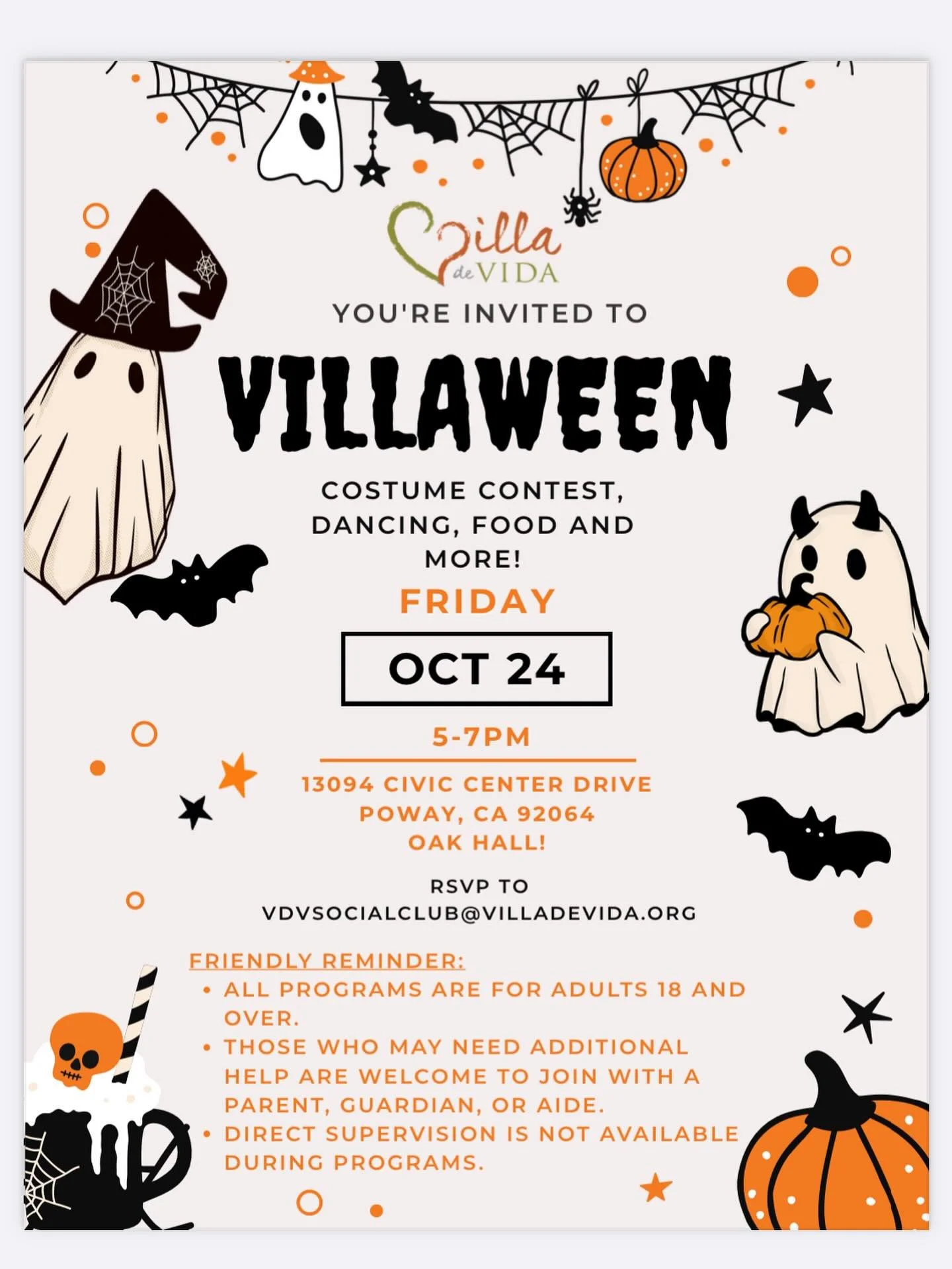 Who&rsquo;s ready for some Halloween fun? Join us on Friday, October 24 from 5-7pm at our annual #villaween party!!! RSVP to vdvsocialclub@villadevida.org!
