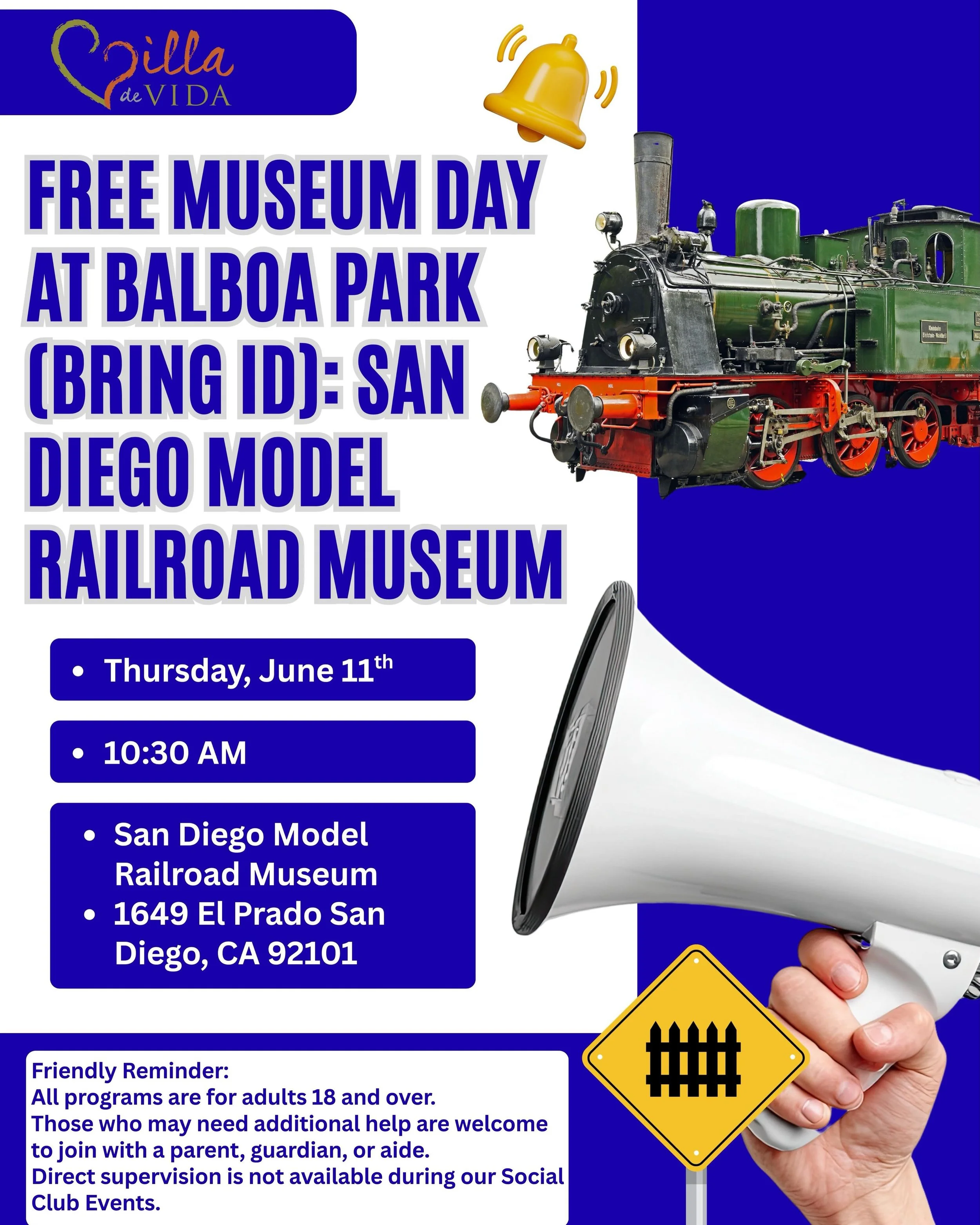 Are you excited for our June Social Clubs? 😎☀️

Join us for the San Diego Model Railroad Museum on June 11th at 10:30 AM 🚂🚞🚊🚇🚆

Sit back &amp; relax as we watch Toy Story 5 on June 20th around 11AM 🤠🚀🦖🛸🧸

Plus, we are calling all talents t