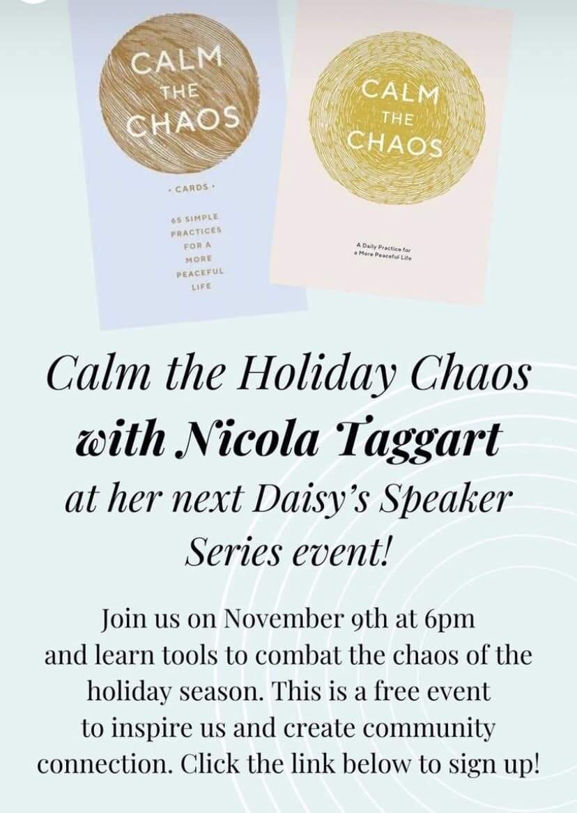 The event has been rescheduled for Thursday, November 9th!

Local friends: come join us for an evening in @daisys_mercantile beautiful and cozy classroom to talk about calming the holiday chaos (I&rsquo;ve got some tips and tools to share). 

Doors o