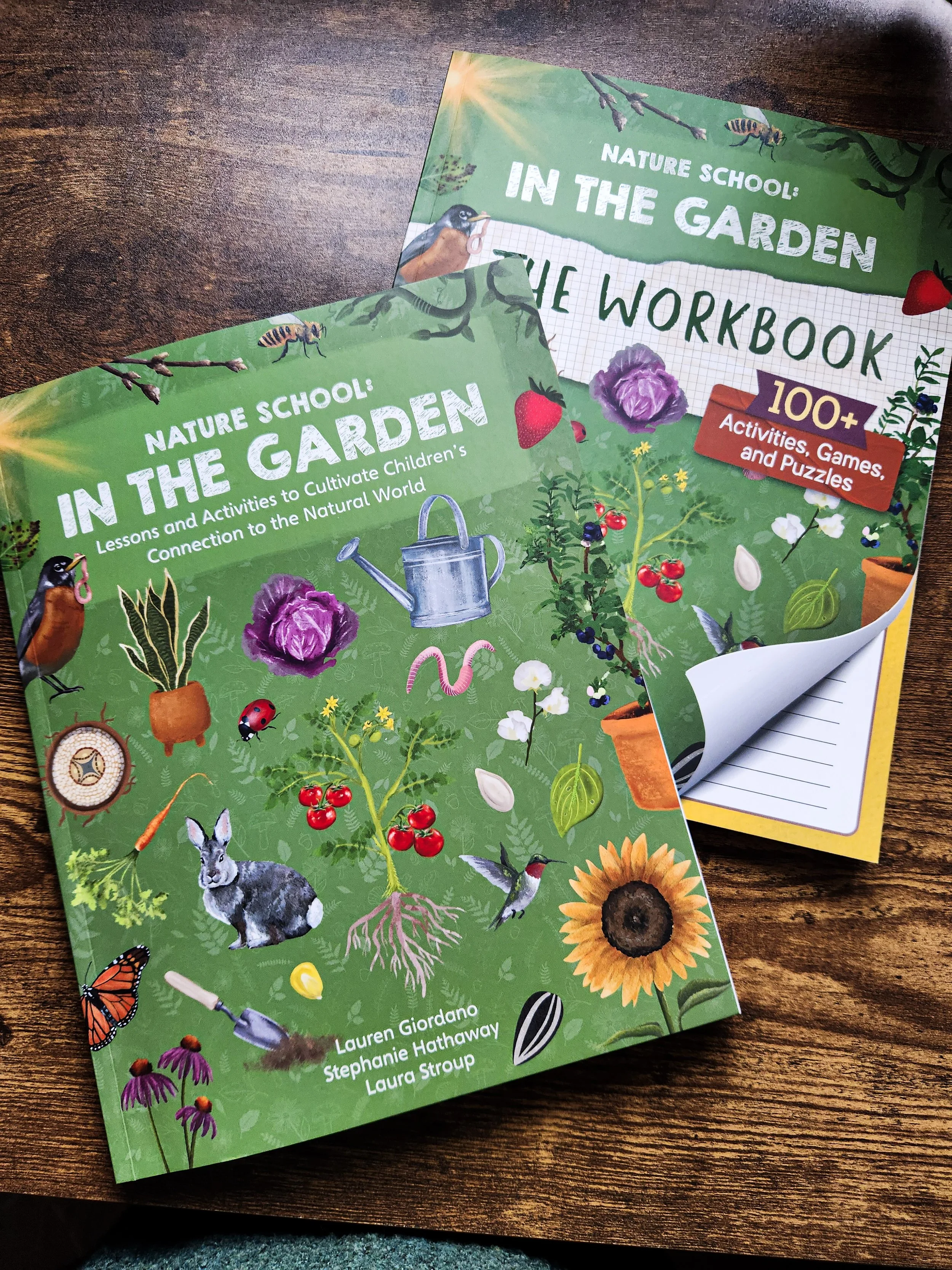  Nature School: In the Garden  book and companion workbook displayed together as a bundle. 