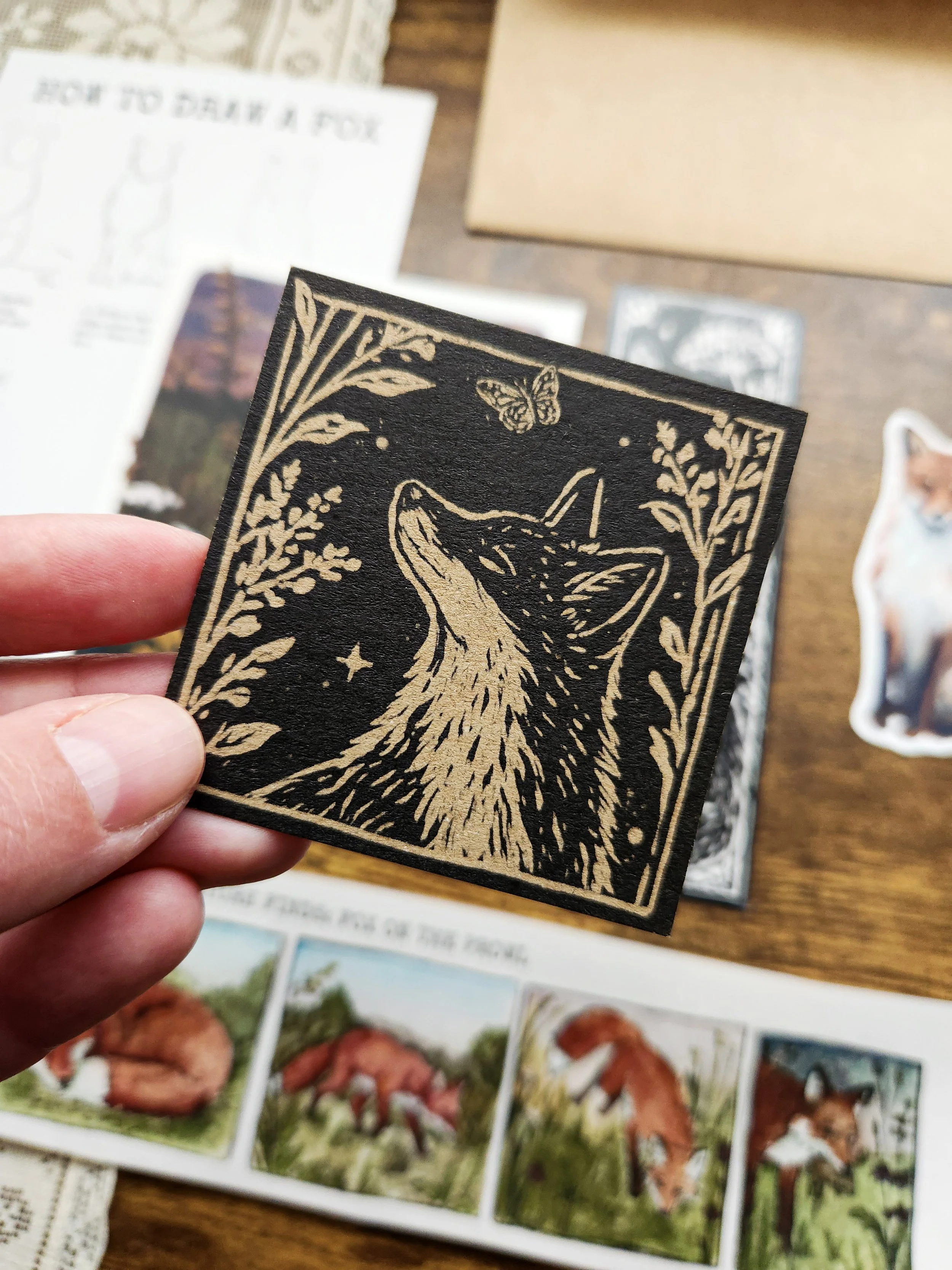 Close-up of bonus quote card with fox illustration
