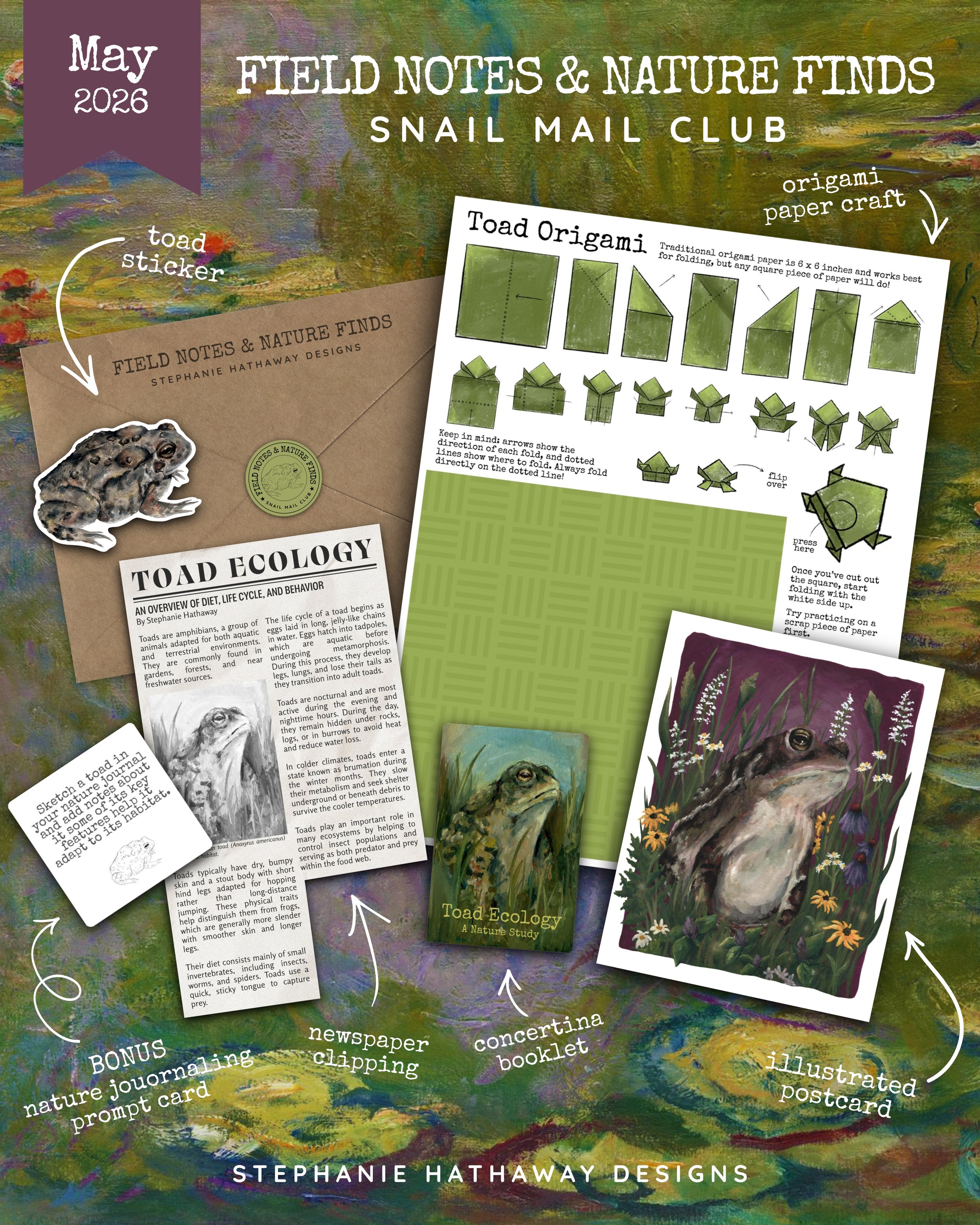 Mockup displaying everything included in the toad-themed mail pack