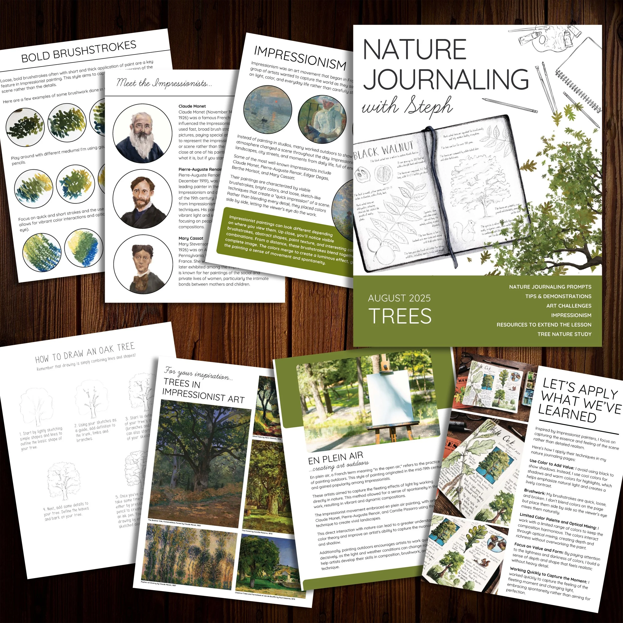 Mockup image of trees-themed nature jounraling lesson.