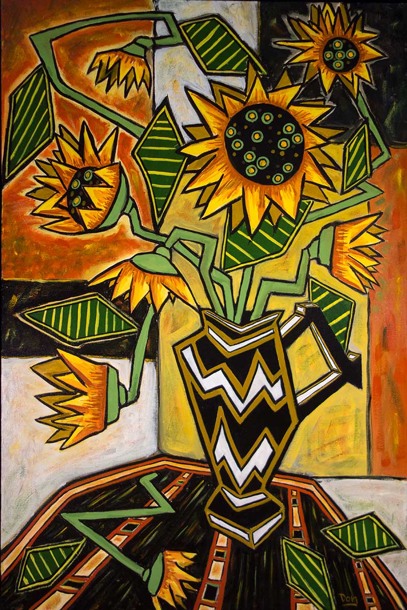 "Sunflowers in Zigzag Vase"  36" x  24"  acrylic on canvas