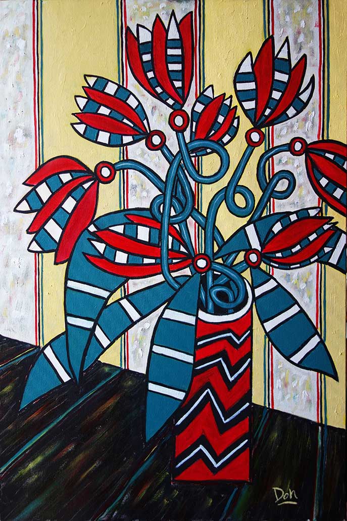 "Loop de Loop Flowers" 36" x 24" acrylic on canvas