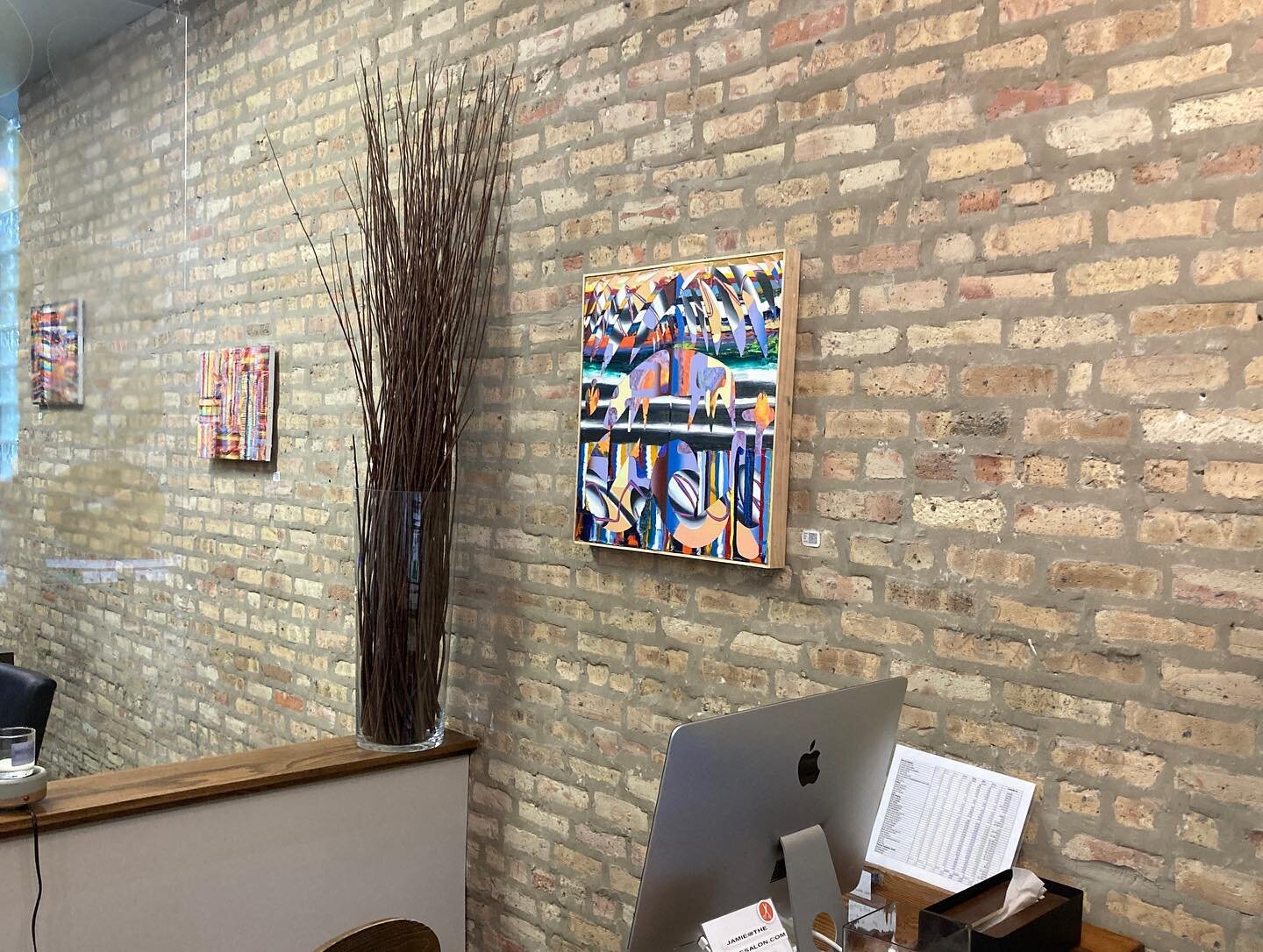i installed some work @thecirclesalon . go check it... get a new haircut- and scan a QR code to buy a Goulet! #chicago #chicagopainter #chicagocontemporaryart #painting #hairsalon @loca.art