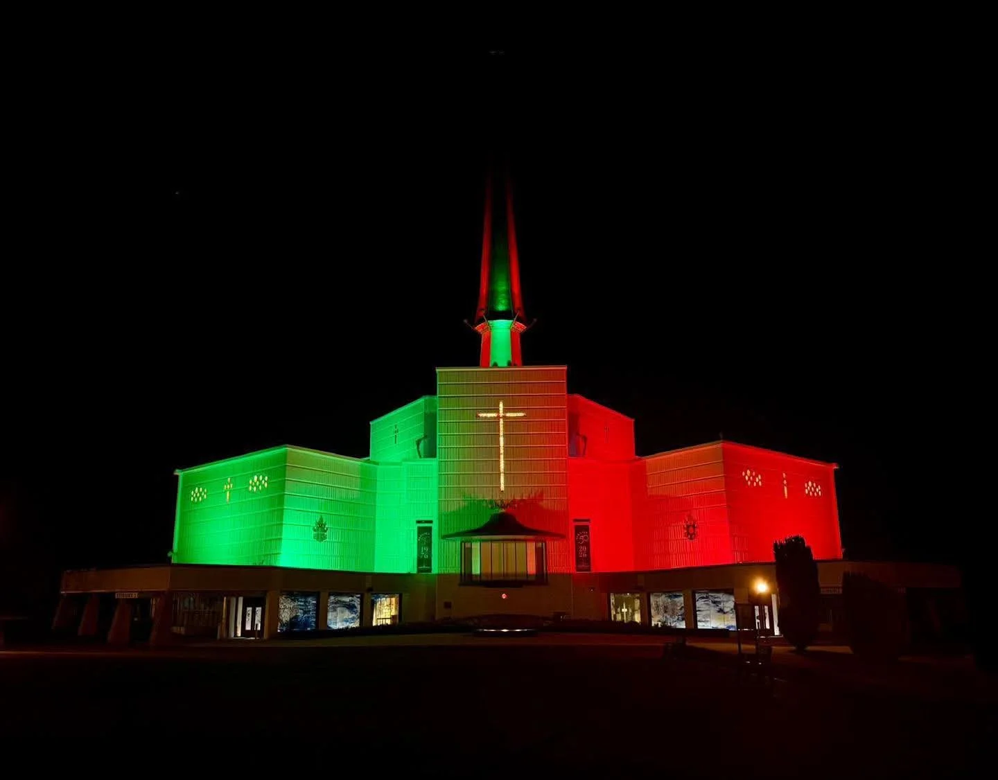 Knock Shrine lit up Red and Green to celebrate Mayo's All Ireland