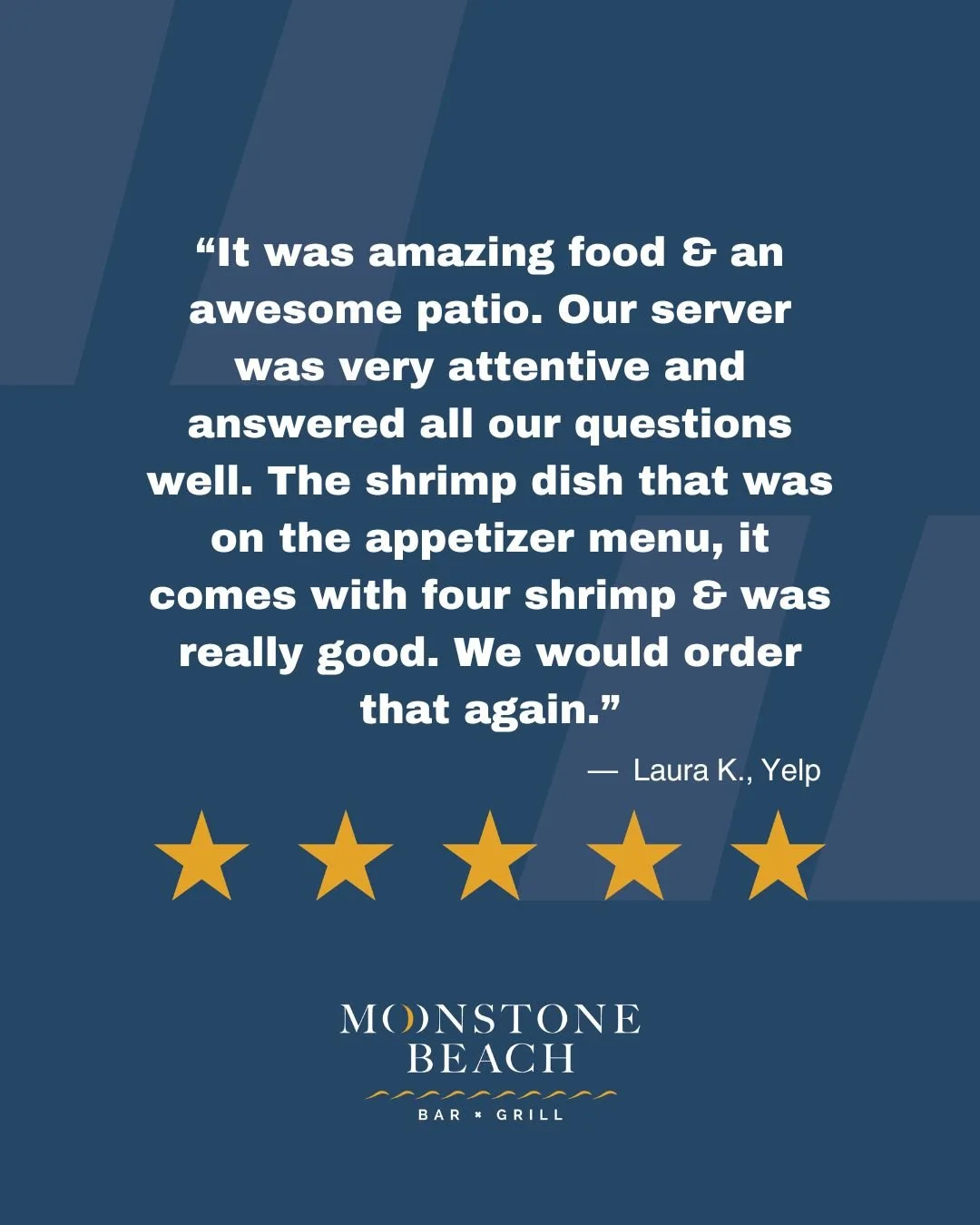 Thank you so much for the kind review! ✨

We&rsquo;re thrilled to hear you enjoyed the food, our patio, and the attentive service. It&rsquo;s great to know the shrimp appetizer was a hit, that&rsquo;s definitely a favorite! 🍤