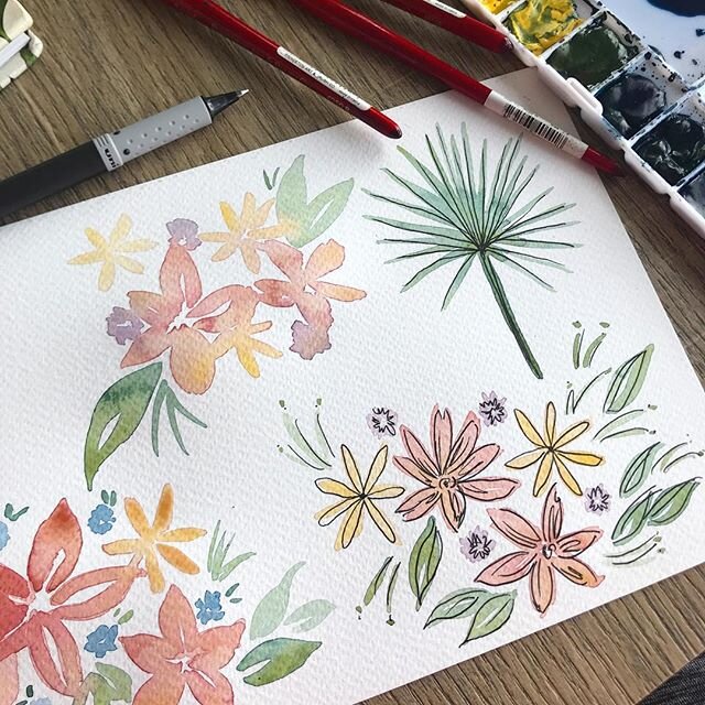 Forever taking over coffee shops to paint 🌸 #paint #watercolor #ink #watercolorpainting #flowers #tropical #colorful #layers #practice #experiment #play #instaart #instaartist #nature #outdoors #coffee #sandiego #seattle #bouquet #pretty #communityo