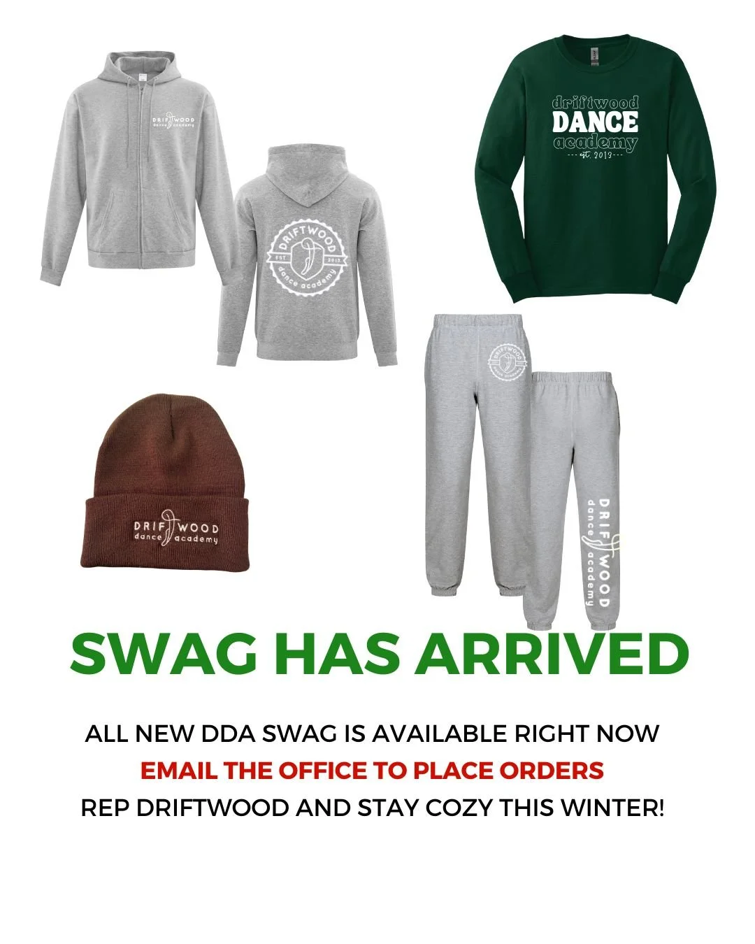 New Studio Swag has arrived!

If you haven't already, don't miss out on ordering. All items are while supplies last. 

Orders can be picked up at the studio on Tues Dec 23rd from 10:30am - 1:30pm. 

Email the office to place orders!