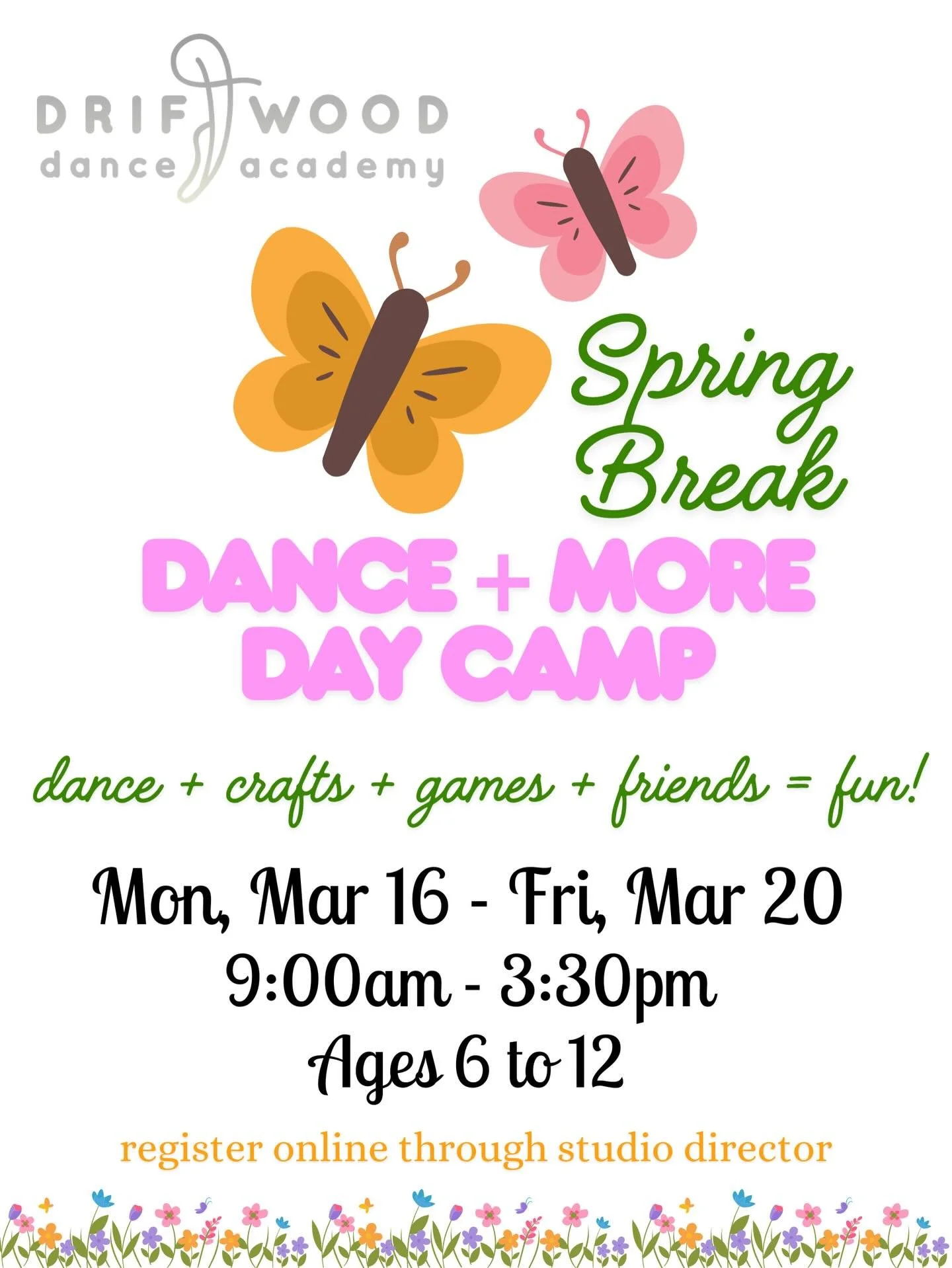 🌷Dance &amp; More Spring Break Camp!
⠀⠀⠀⠀⠀⠀⠀⠀⠀
☀️ Day camp for ages 6-12 including a blend of dance classes, craft projects, group games and new friends! 
⠀⠀⠀⠀⠀⠀⠀⠀⠀
💻 Register Online Now - Link in Bio

#driftwooddance #dance #northshore #springcamp