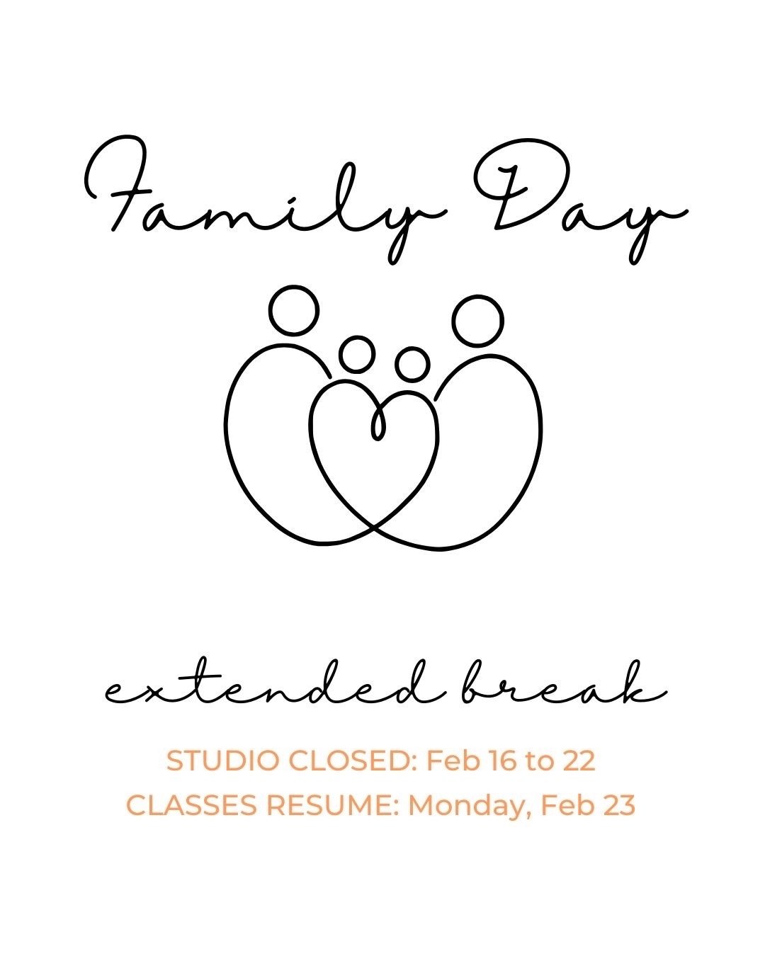 🫶🏼 Happy Family Day, Everyone!

REMINDER for DDA FAMILIES: Our annual Family Day Extended Break runs from Mon, Feb 16 to Sun, Feb 22.
⠀⠀⠀⠀⠀⠀⠀⠀⠀
🤩 Company Showcases on Thursday &amp; Friday
⠀⠀⠀⠀⠀⠀⠀⠀⠀
✅ Regular Schedule Resumes on Mon, Feb 23
⠀⠀⠀⠀⠀⠀