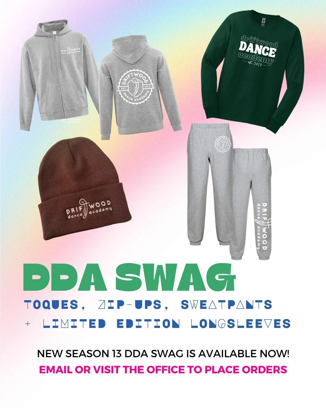 🔥 Cozy essentials, ready for ya!

Stay warm and show your studio pride in toques, zip-ups, sweatpants, and our LIMITED EDITION long sleeves - limited stock available!

✨ MARCH MERCH SALE: 
- 20% off all new merch (featured in photo)
- 30% off shoe c
