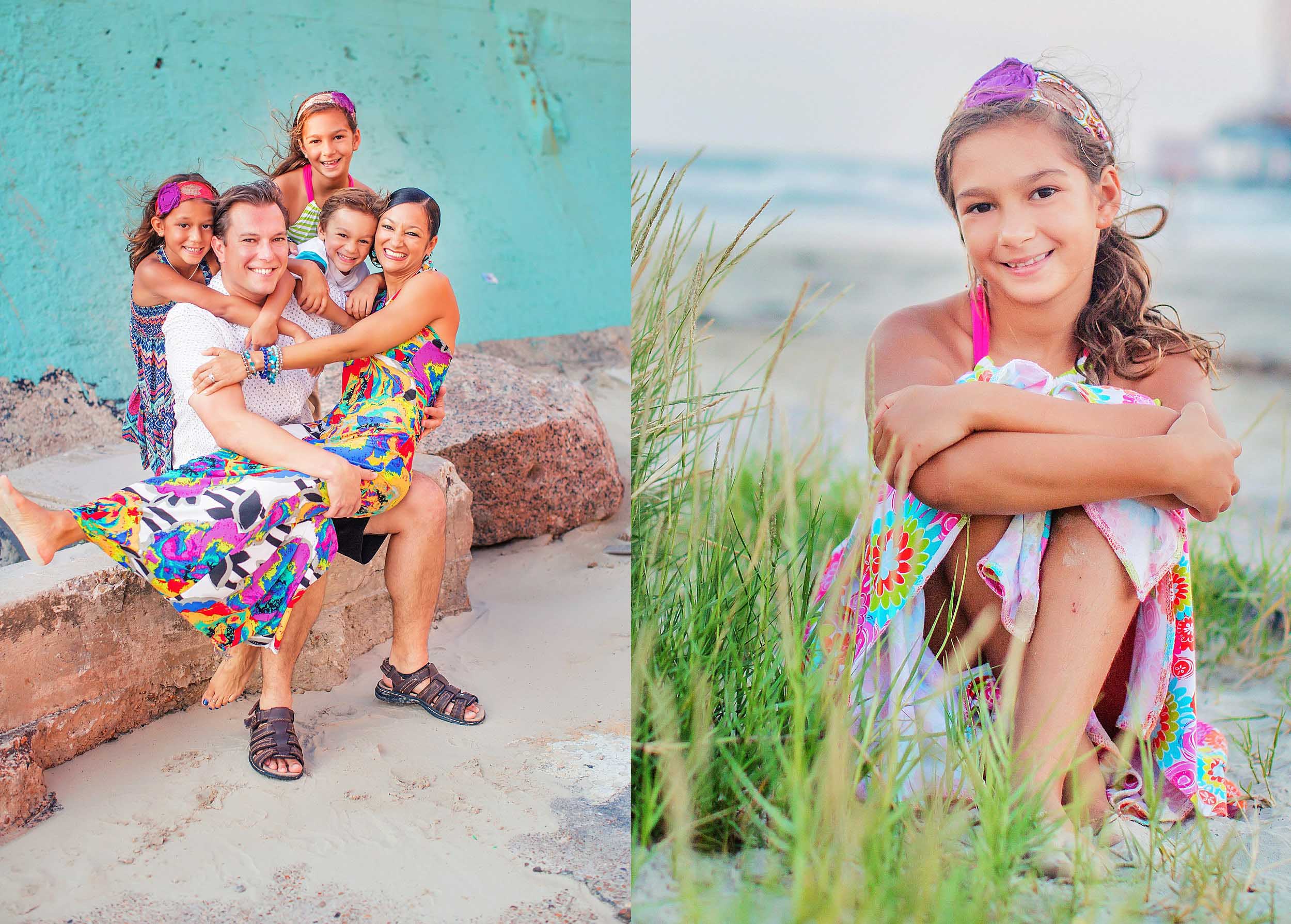  Colorful and creative family photo in Galveston on the beach by spryART photography. 