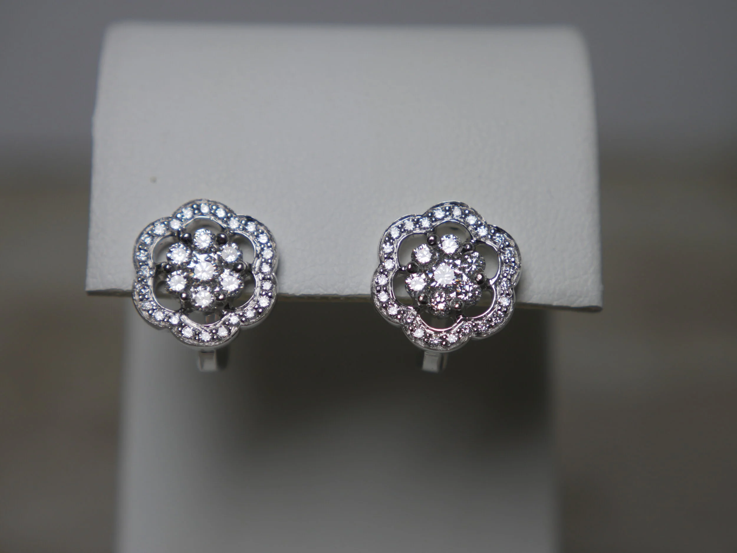 18K White Gold Diamond Cluster Earrings