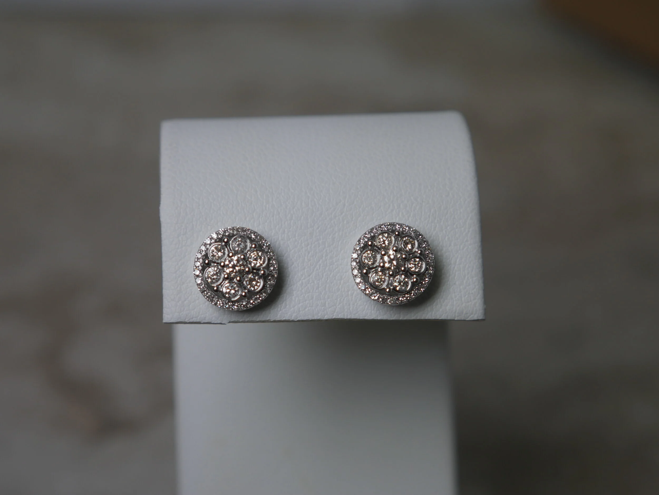 14K  White Gold Diamond Cluster Earrings