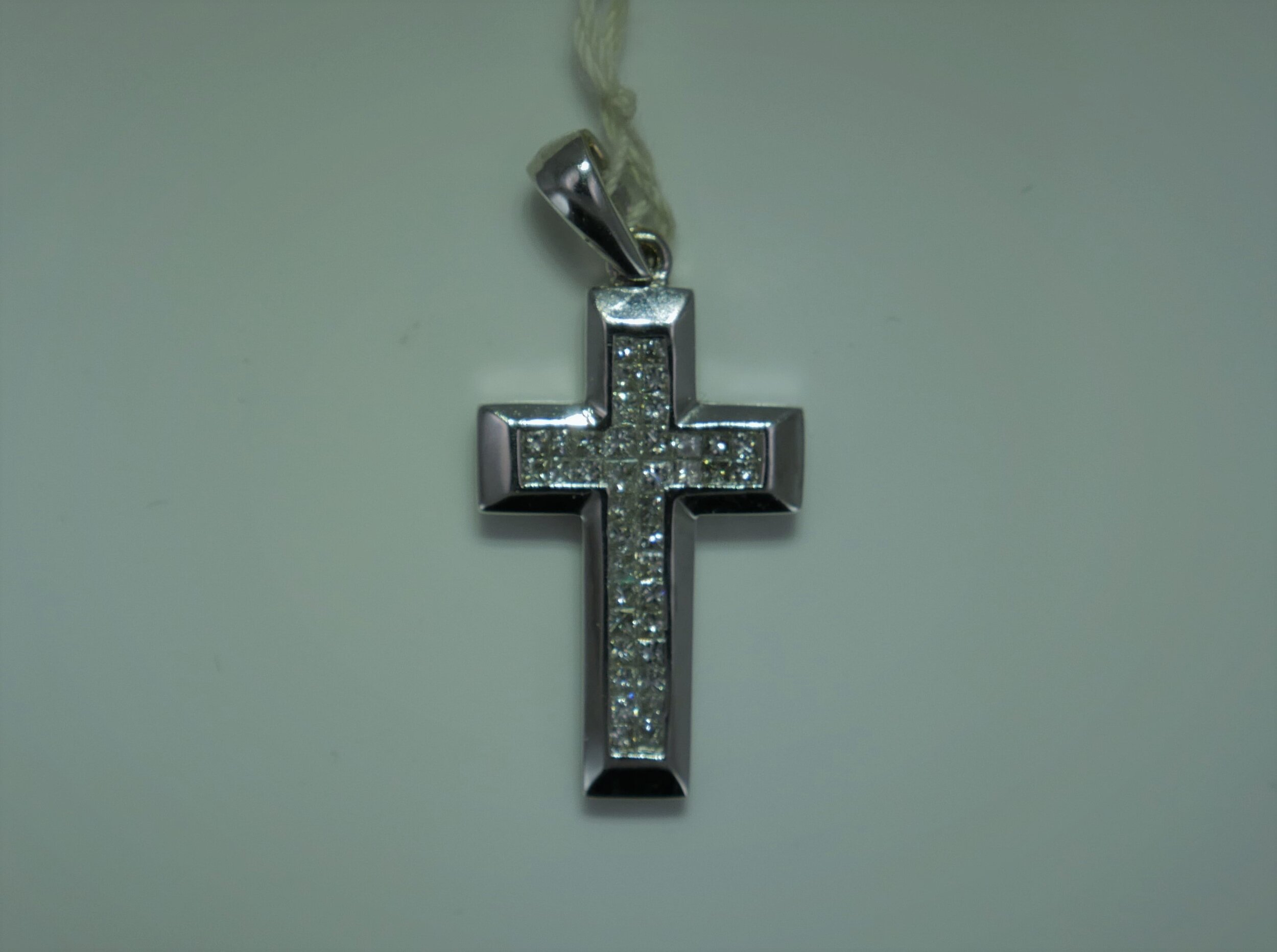 14K White Gold diamond cross