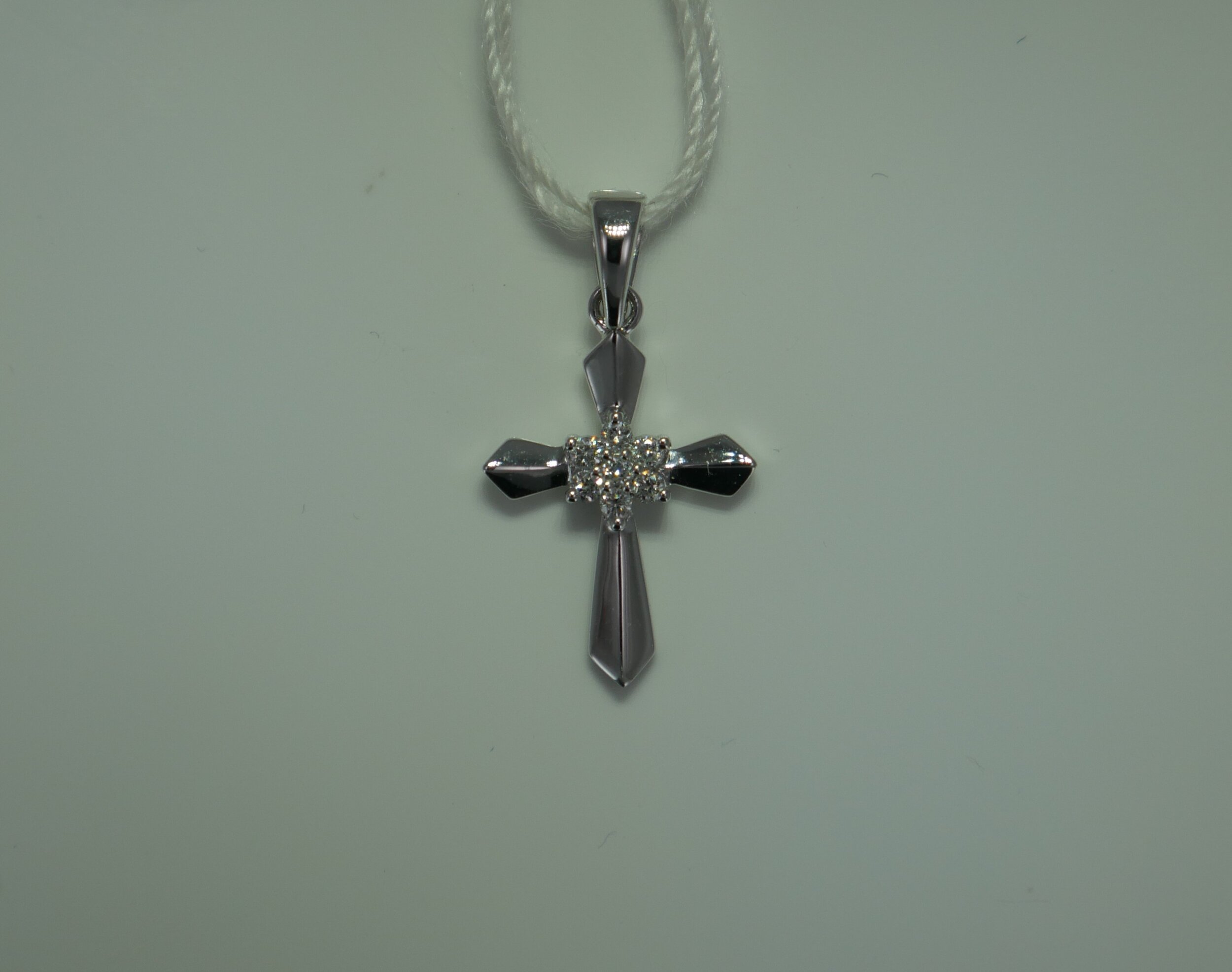 14K White Gold Diamond Cross