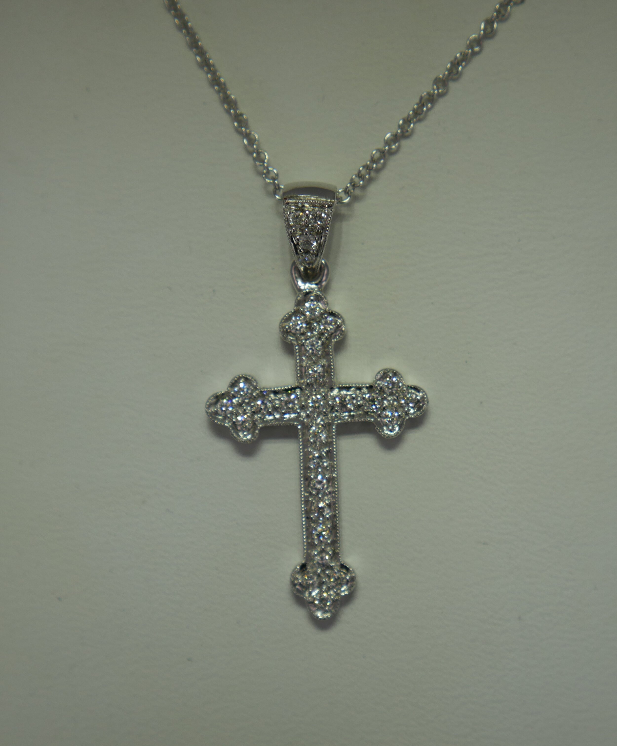 14K White Gold Diamond Cross