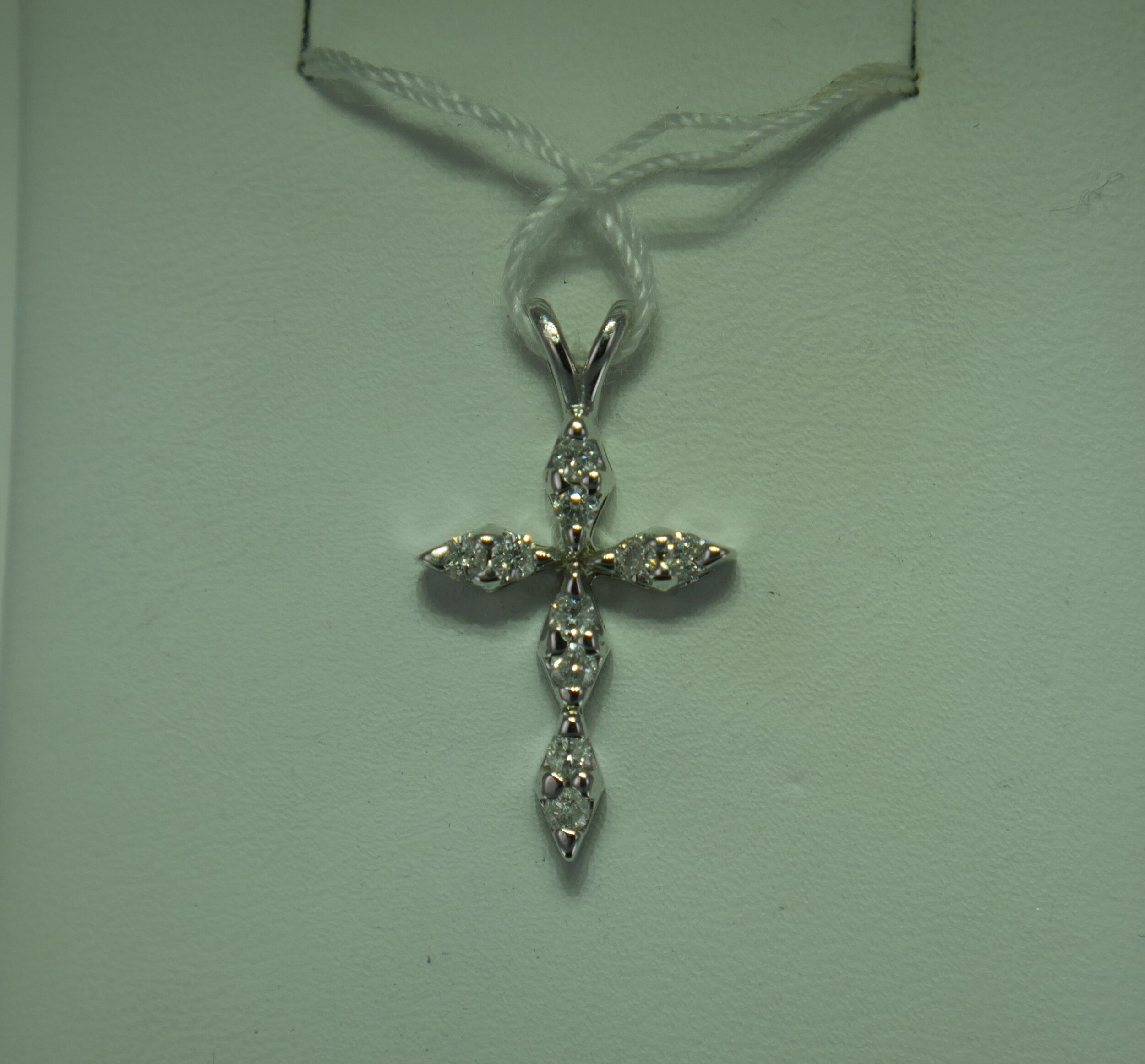 14K White Gold Diamond Cross
