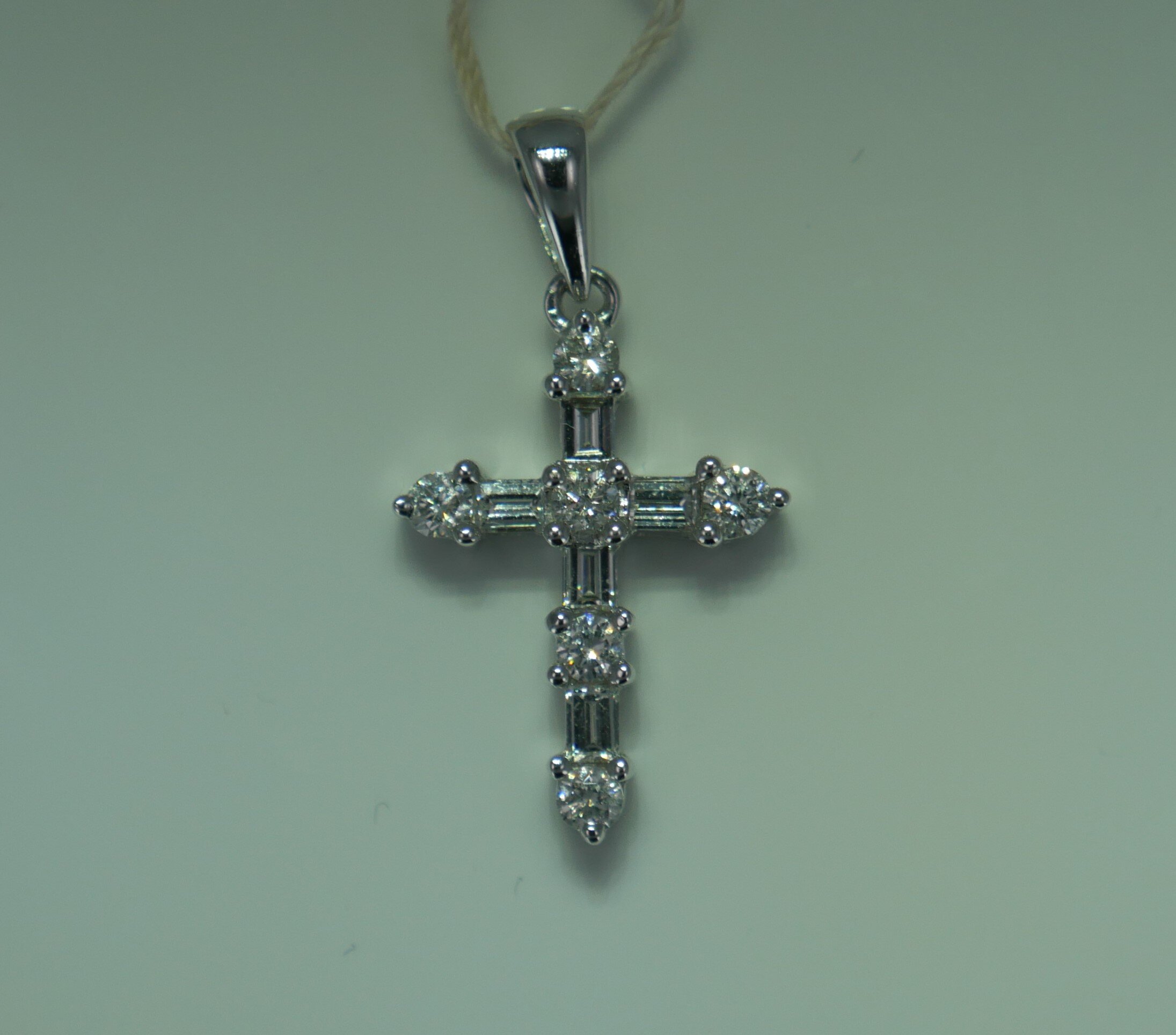14K White Gold Diamond Cross