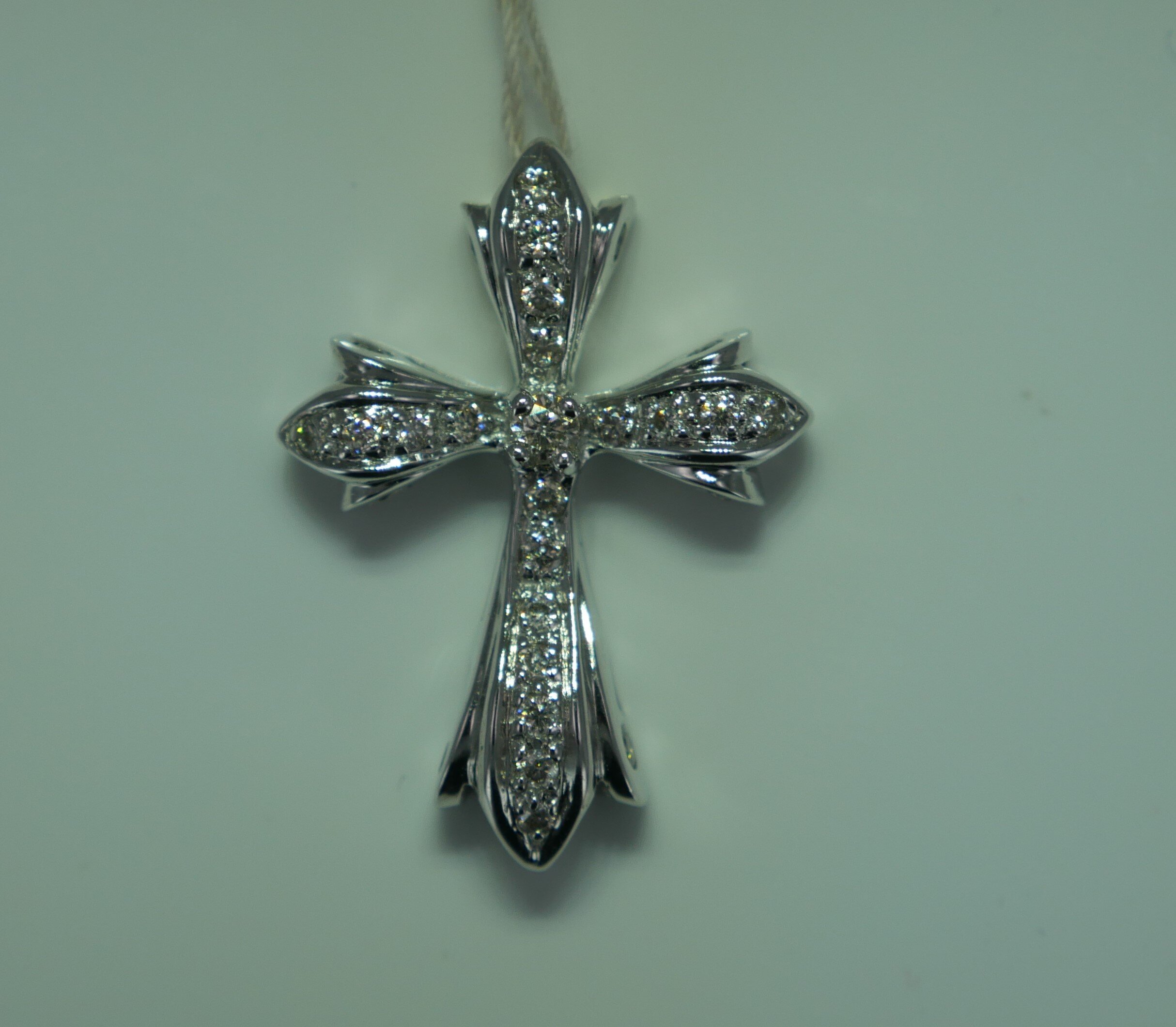 14K White Gold Diamond Cross