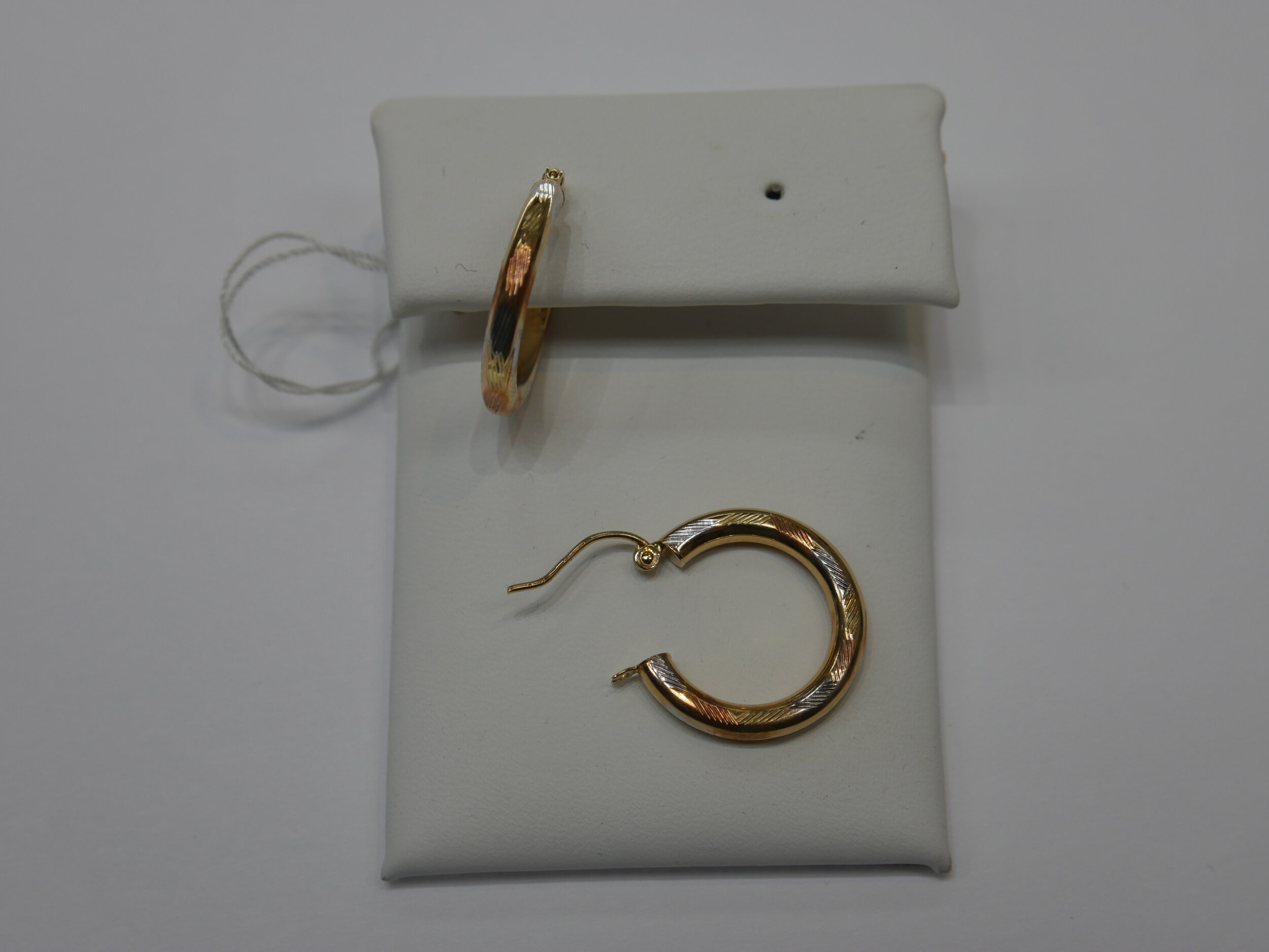 14k Tri Gold Diamond Cut Hoop Earrings