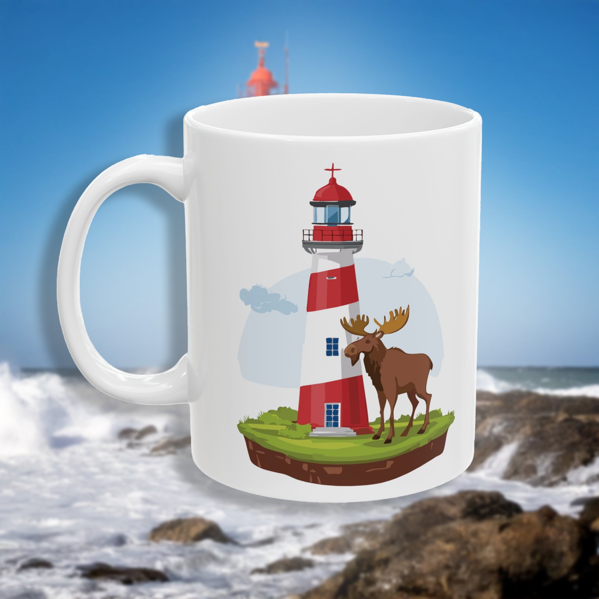 Moose at the Lighthouse Coffee Mug